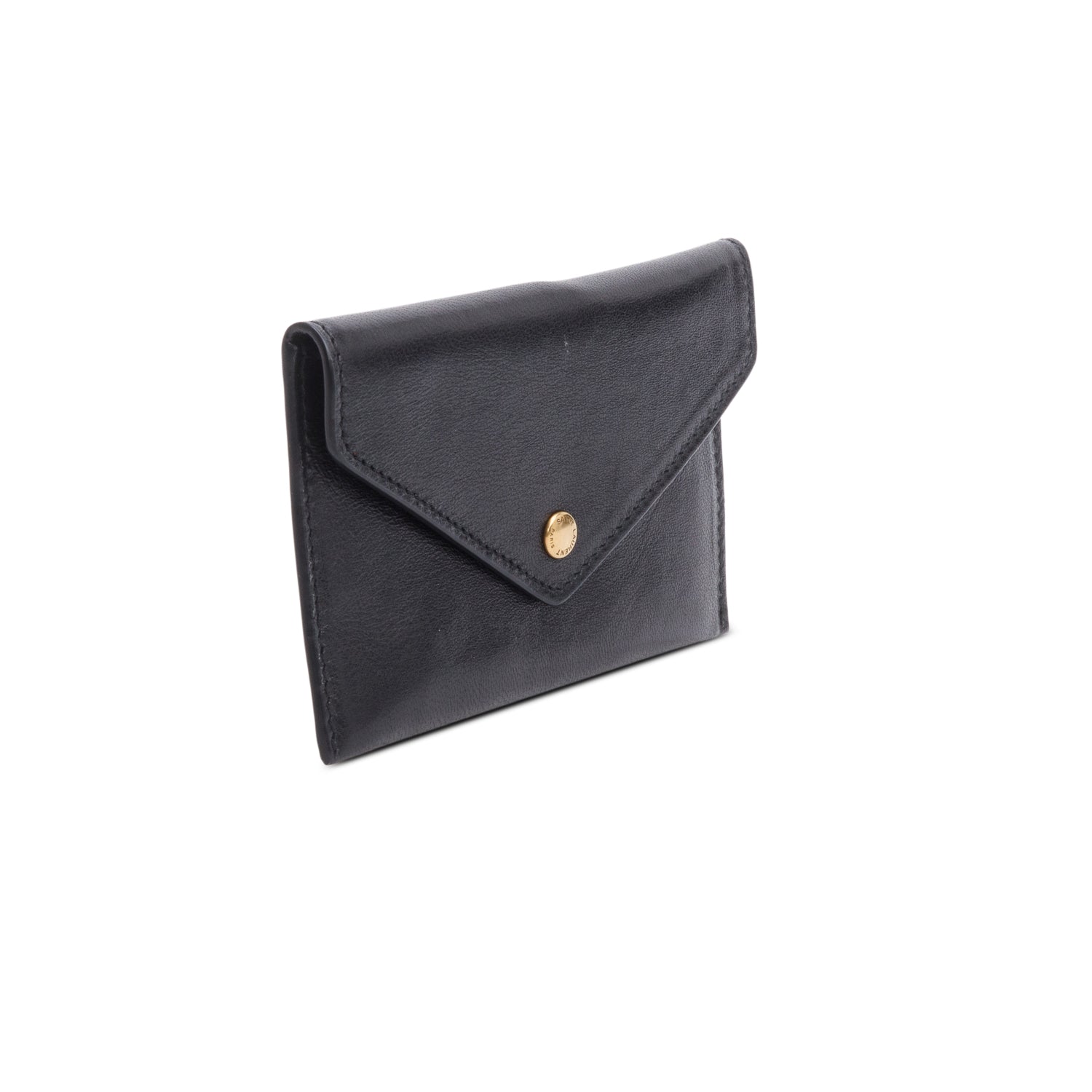 Saint Laurent 2024 Black Shiny Calfskin Envelope Coin Pouch