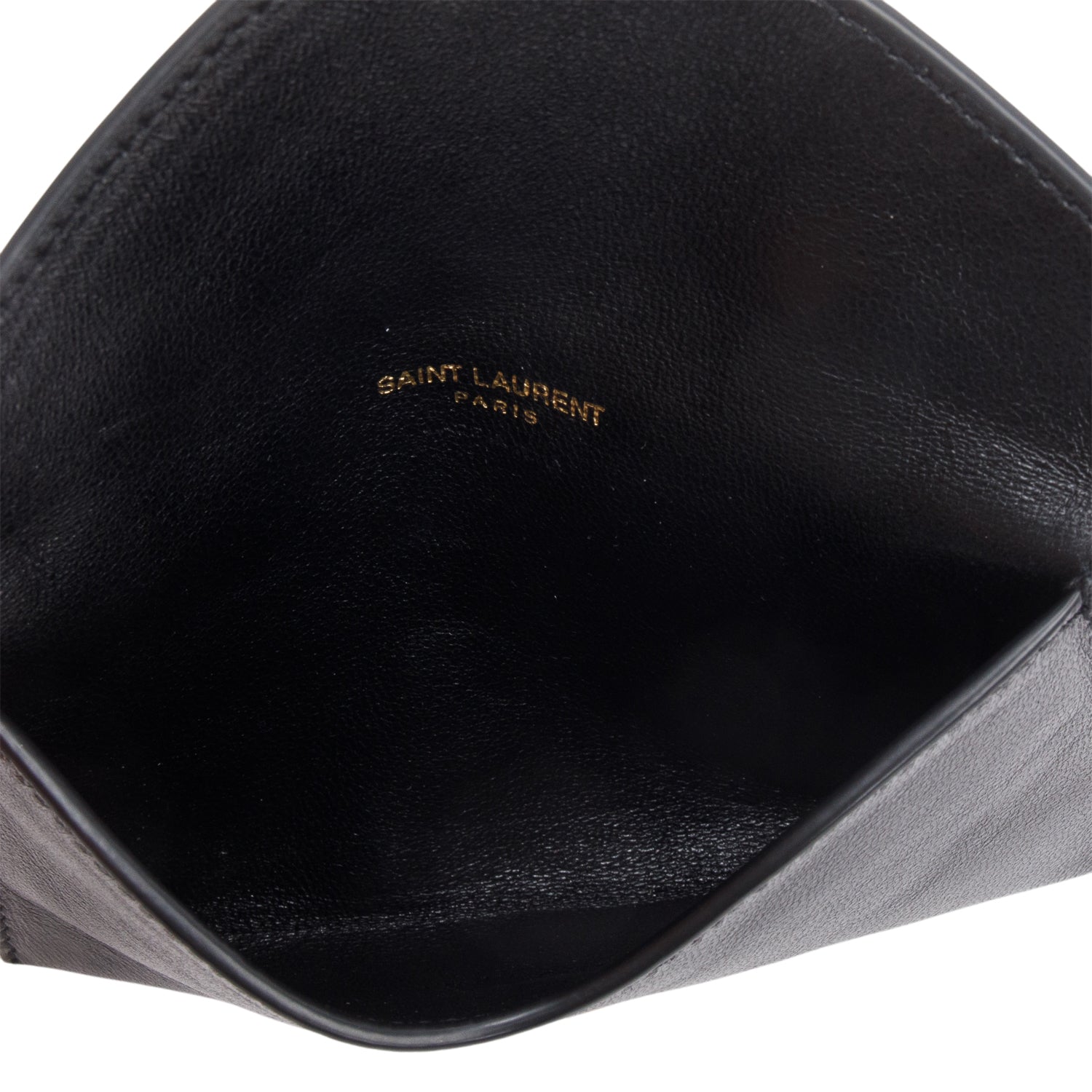 Saint Laurent 2024 Black Shiny Calfskin Envelope Coin Pouch