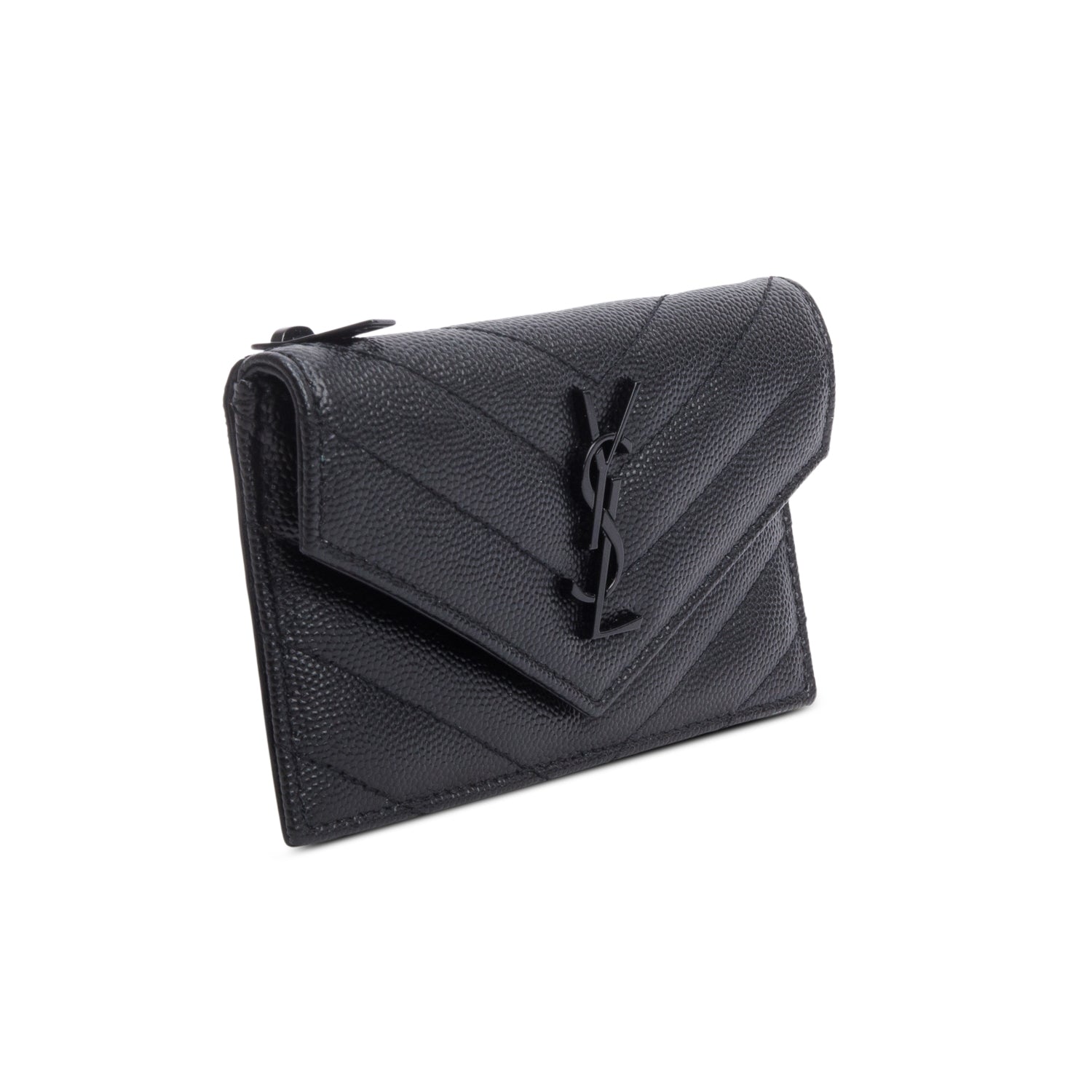 Saint Lauren 2021 Black Grain De Poudre Leather Cassandre Fragments Flap Card Case