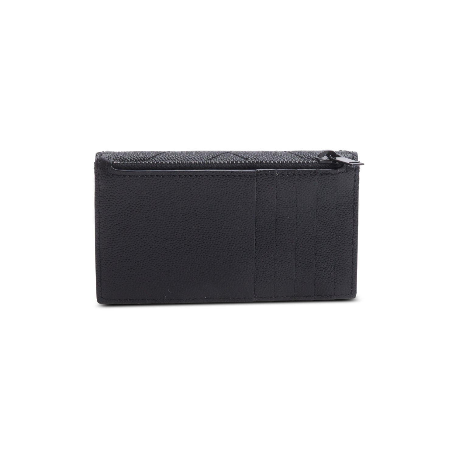 Saint Lauren 2021 Black Grain De Poudre Leather Cassandre Fragments Flap Card Case