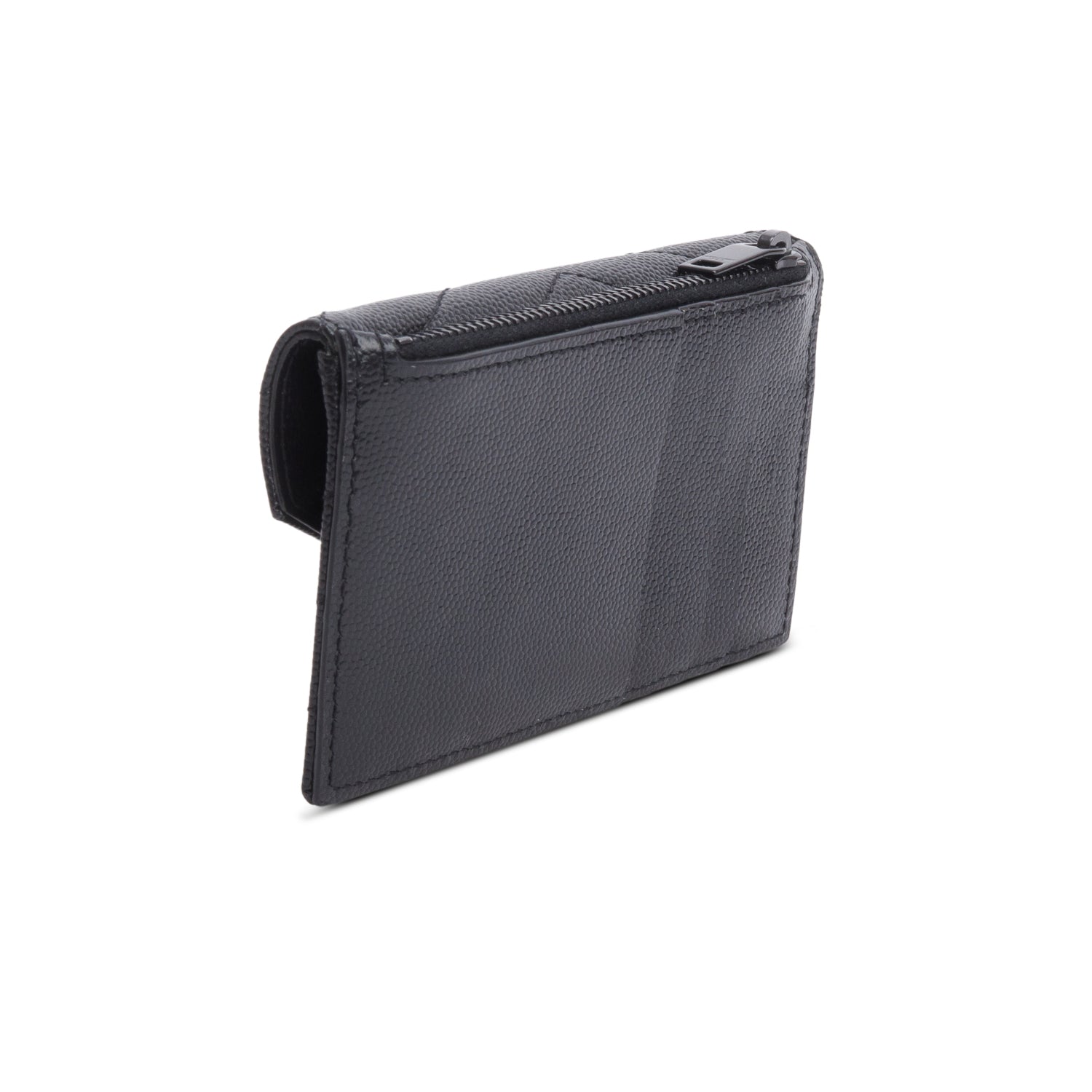 Saint Lauren 2021 Black Grain De Poudre Leather Cassandre Fragments Flap Card Case