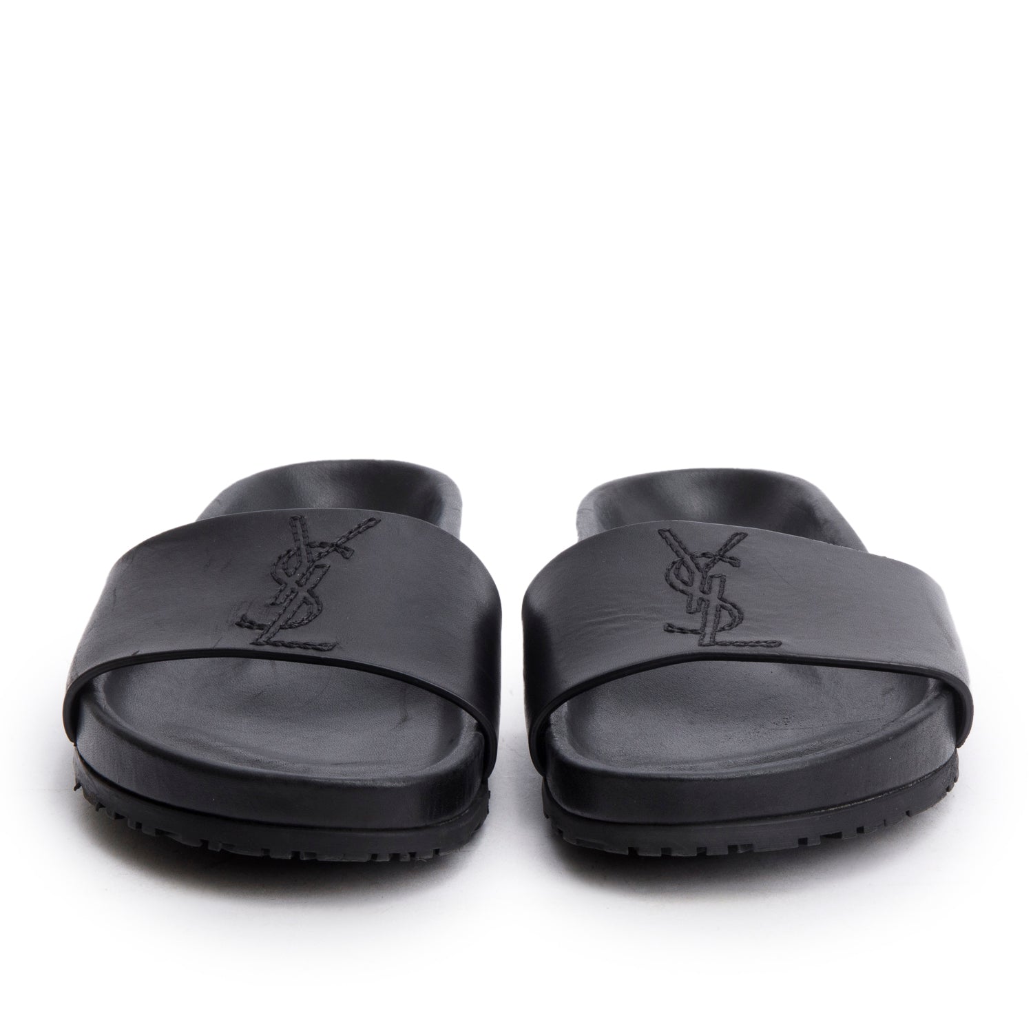 Saint Laurent Black Leather Jimmy Joan Slide Sandals, Size 39 w/ Box
