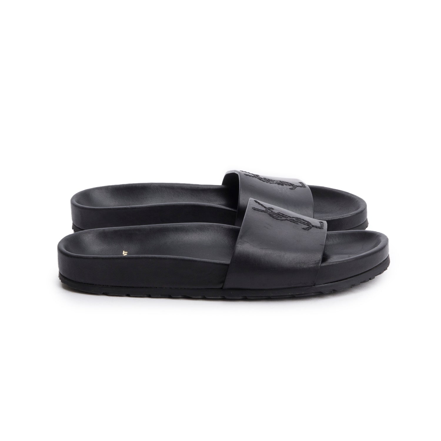 Saint Laurent Black Leather Jimmy Joan Slide Sandals, Size 39 w/ Box