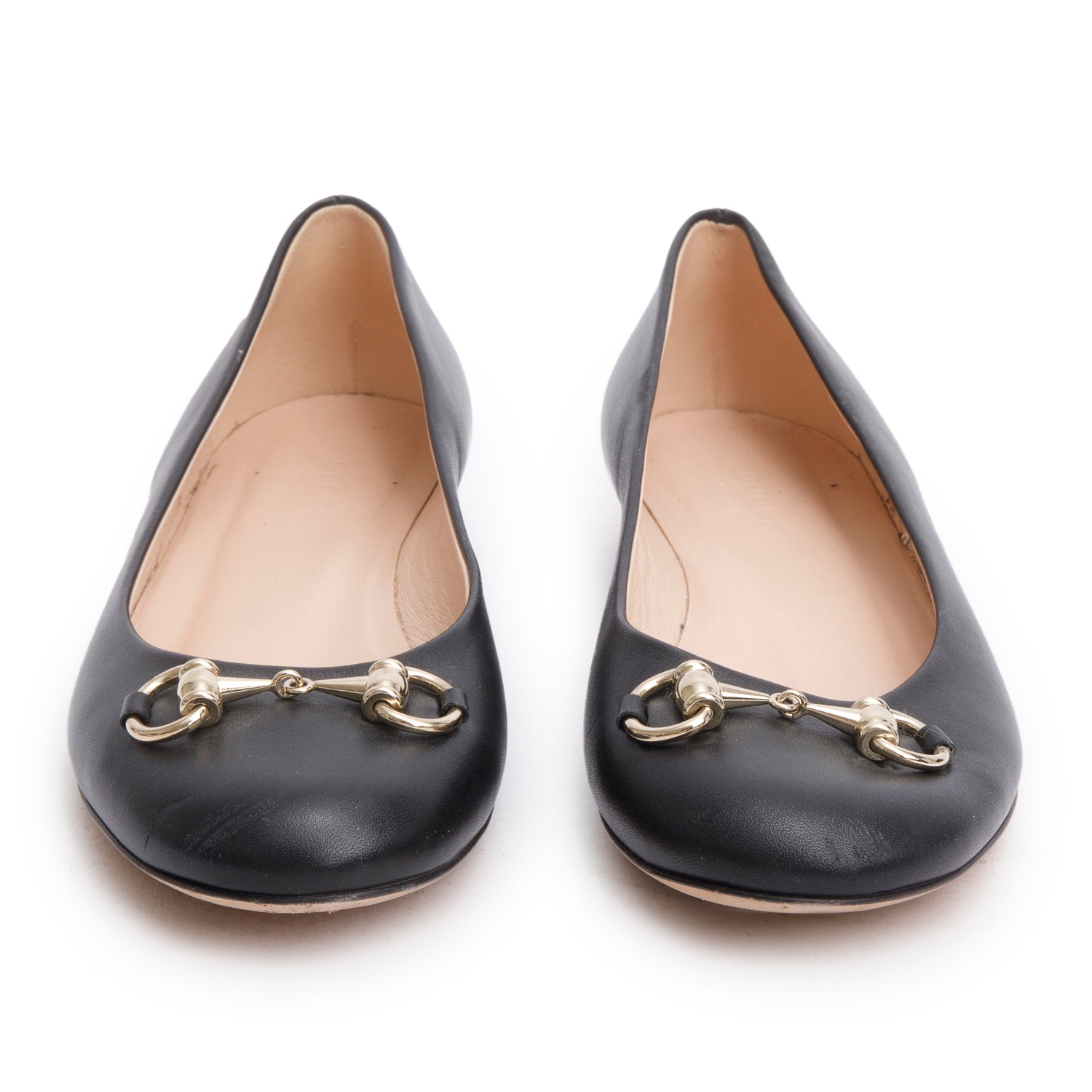 Gucci Black Leather Horsebit Accent Ballet Flats, Size 38