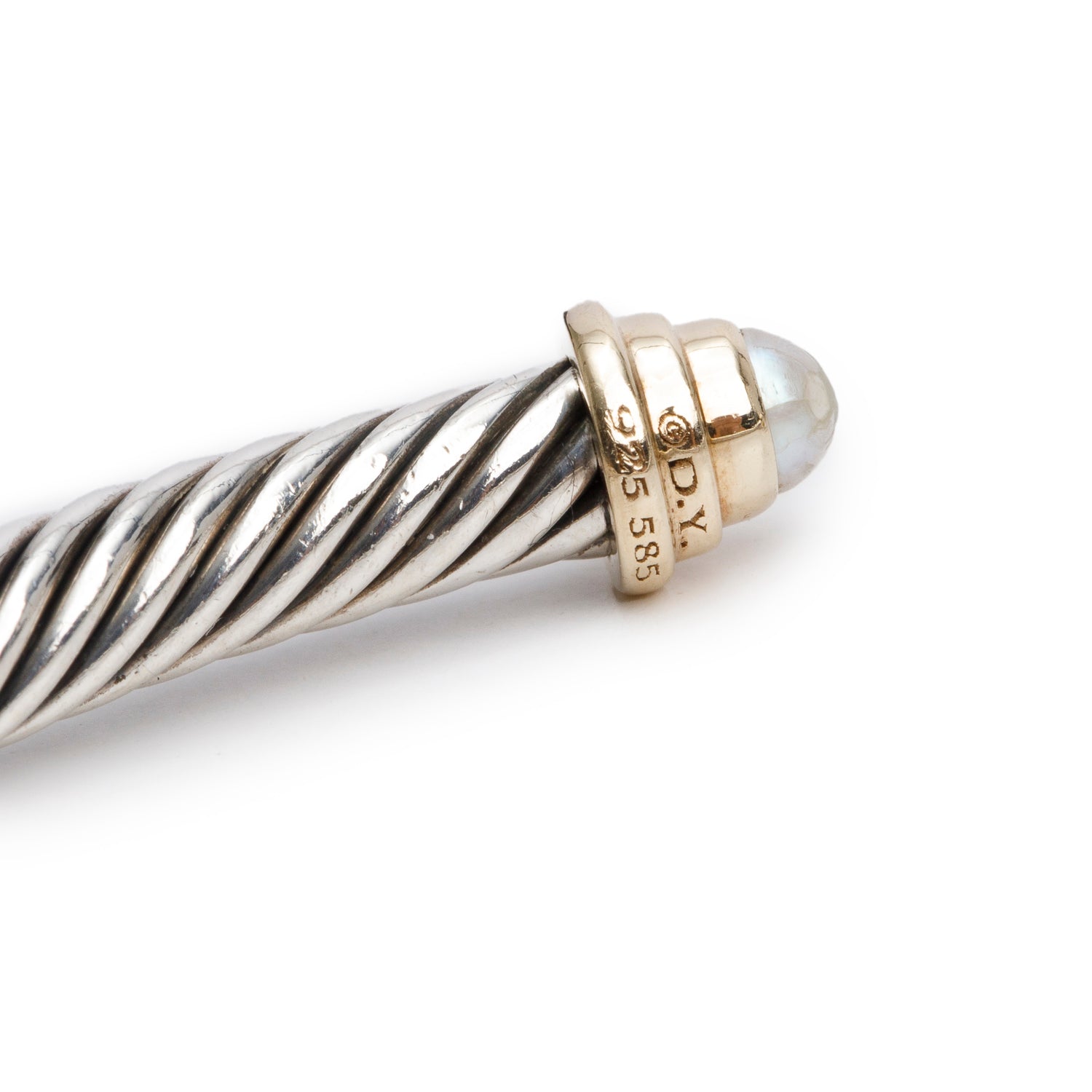 David Yurman Sterling Silver & 14k Yellow Gold Pearl 4 MM Cable Cuff Bracelet