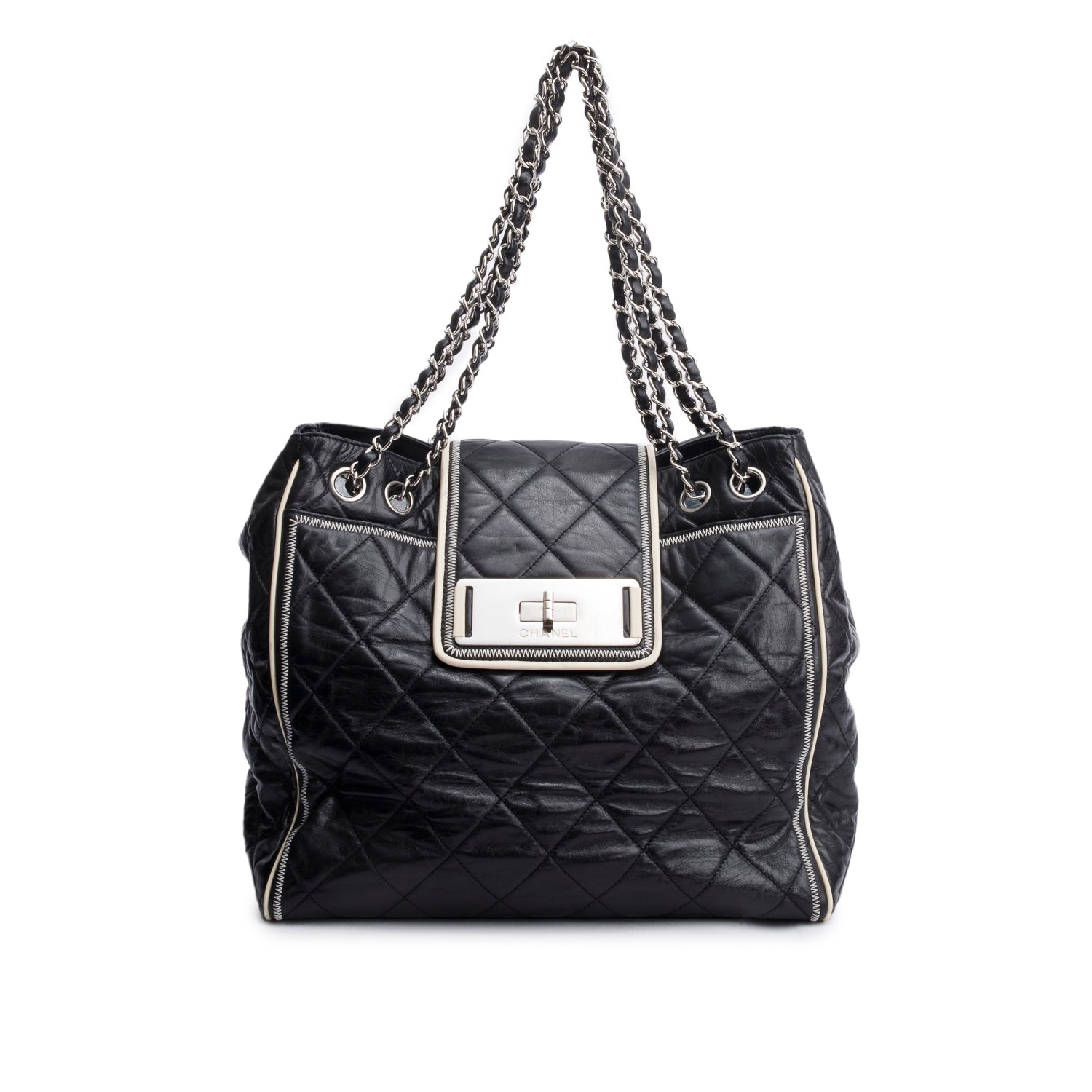 Chanel Black Glazed Lambskin North/South Reissue Tote w/ Authenticity Card