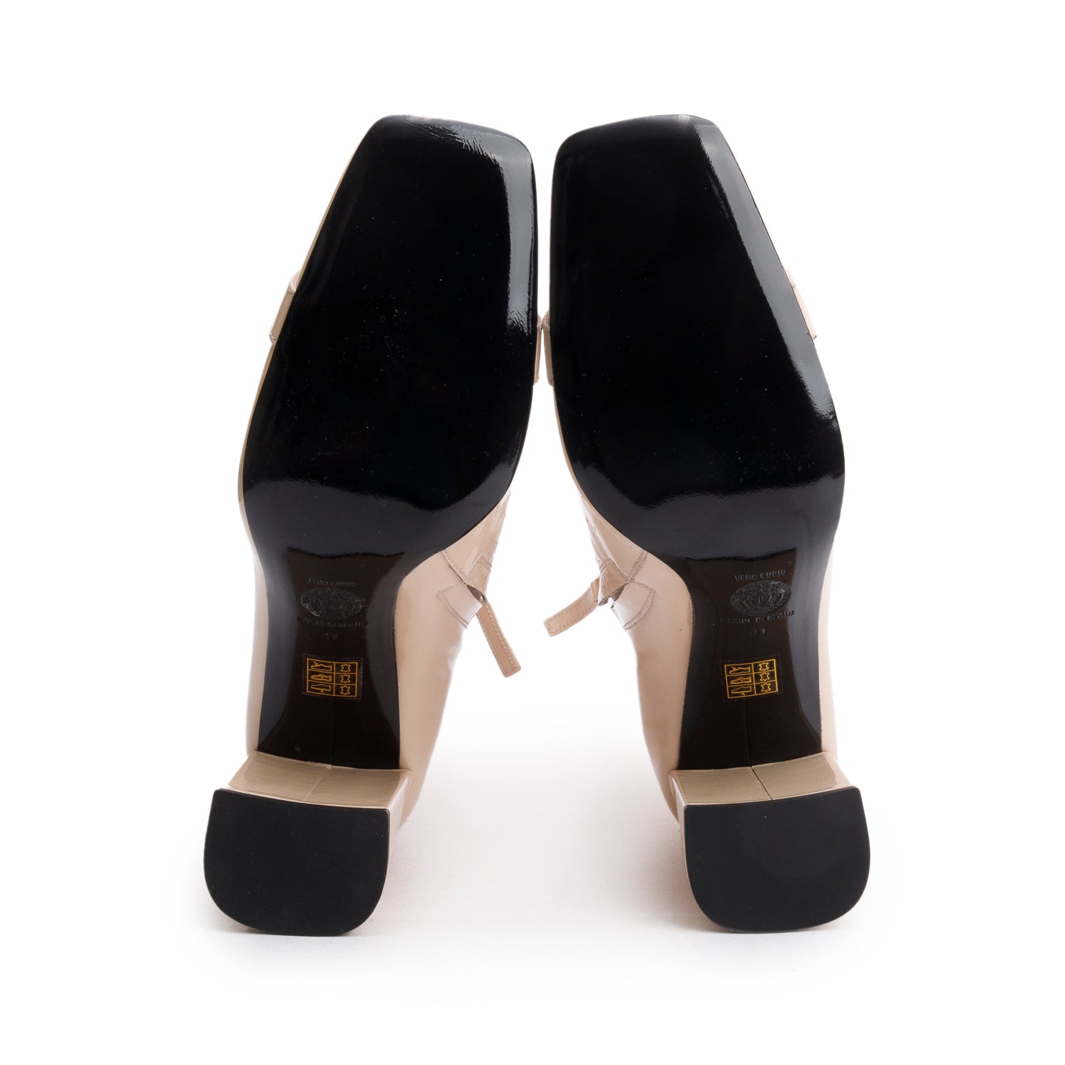 Versace Beige Patent Leather Medusa Ankle Boots, Size 41 w/ Box