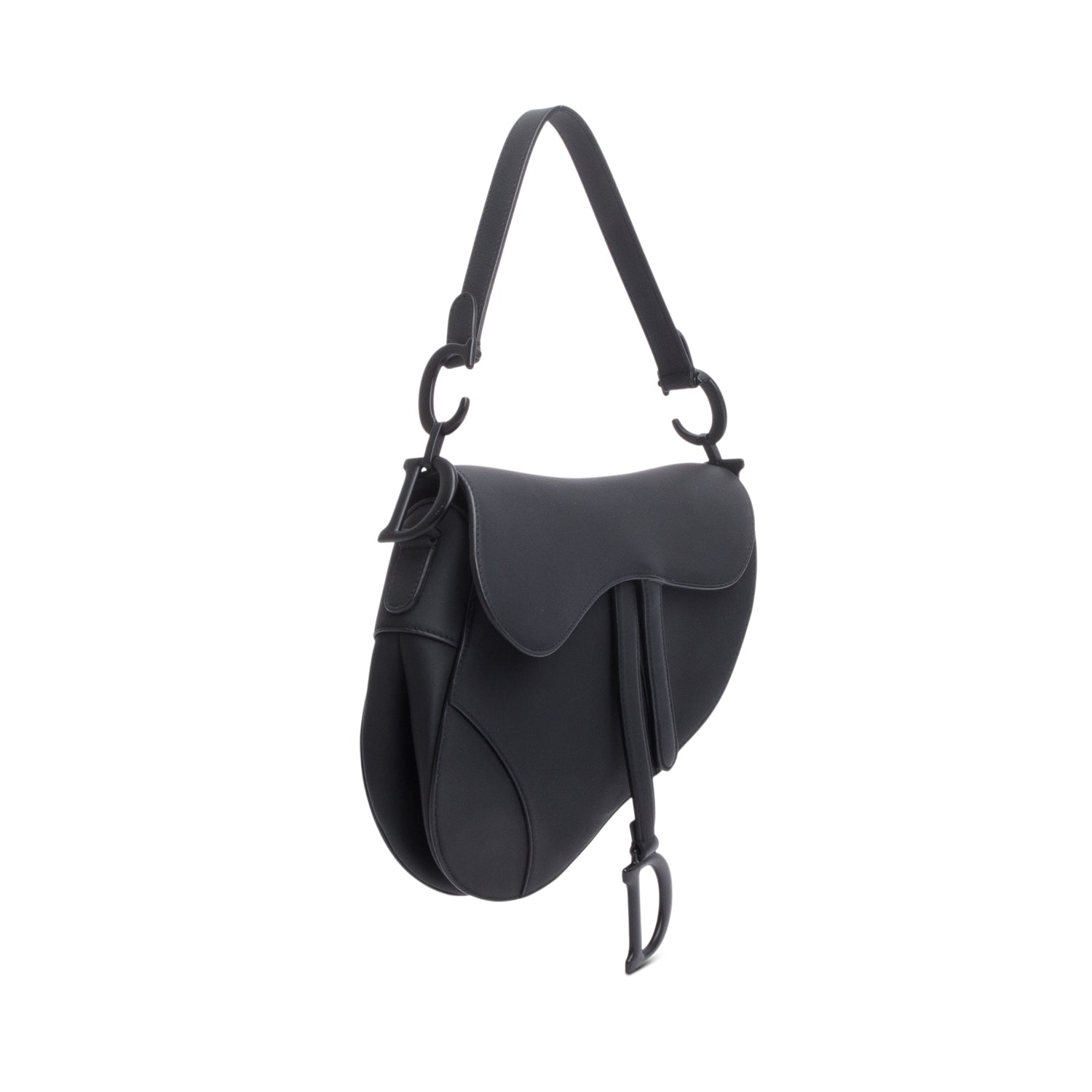 Christian Dior 2021 Black Ultramatte Calfskin Leather Medium Saddle Bag w/ Box