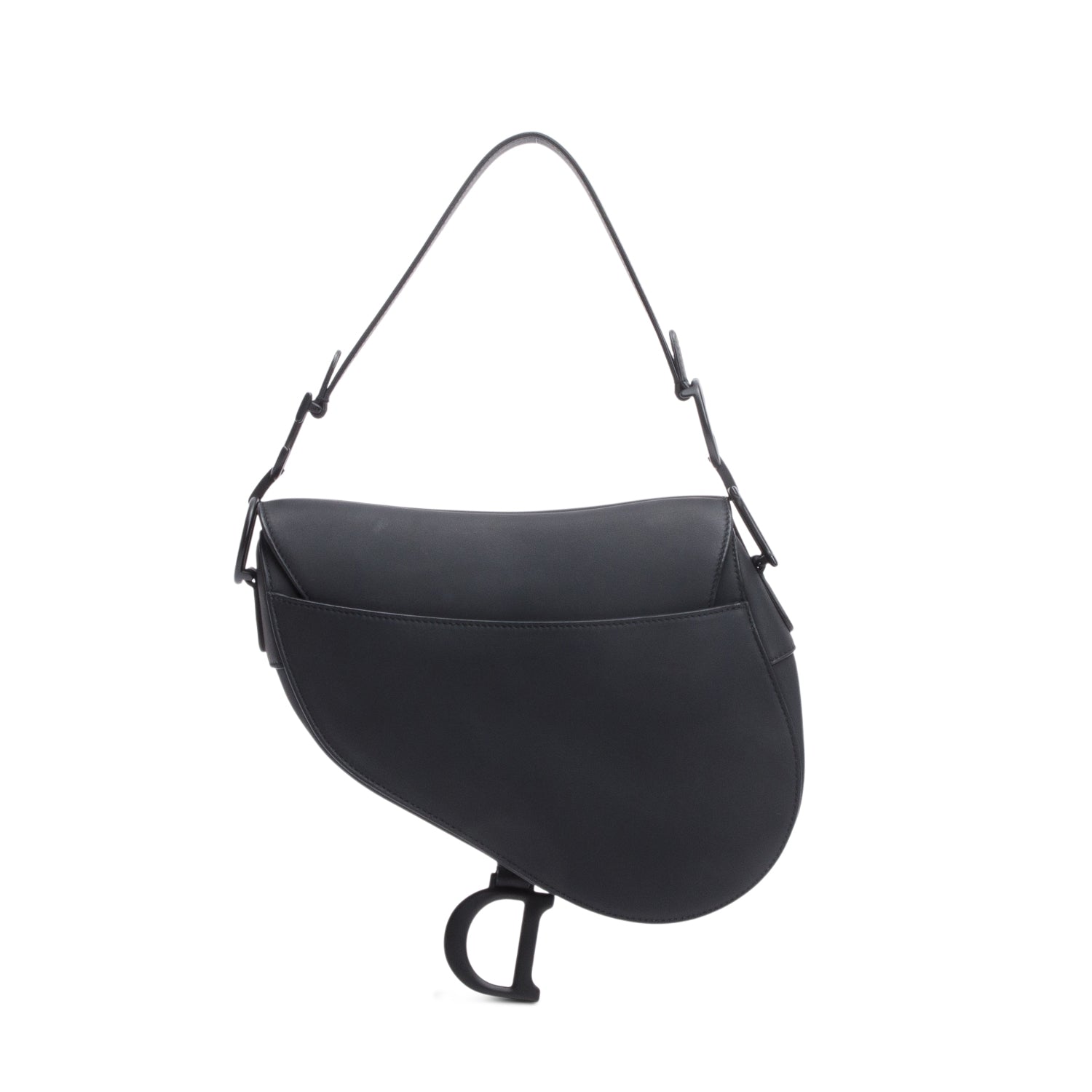 Christian Dior 2021 Black Ultramatte Calfskin Leather Medium Saddle Bag w/ Box