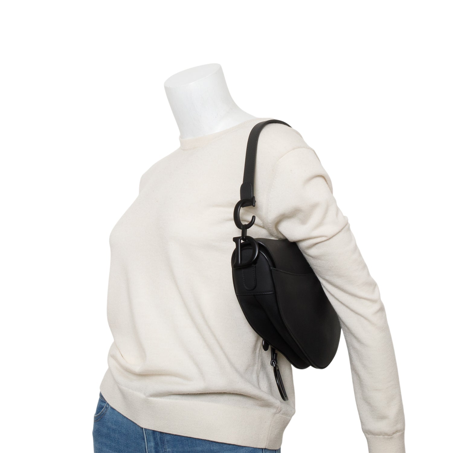 Christian Dior 2021 Black Ultramatte Calfskin Leather Medium Saddle Bag w/ Box