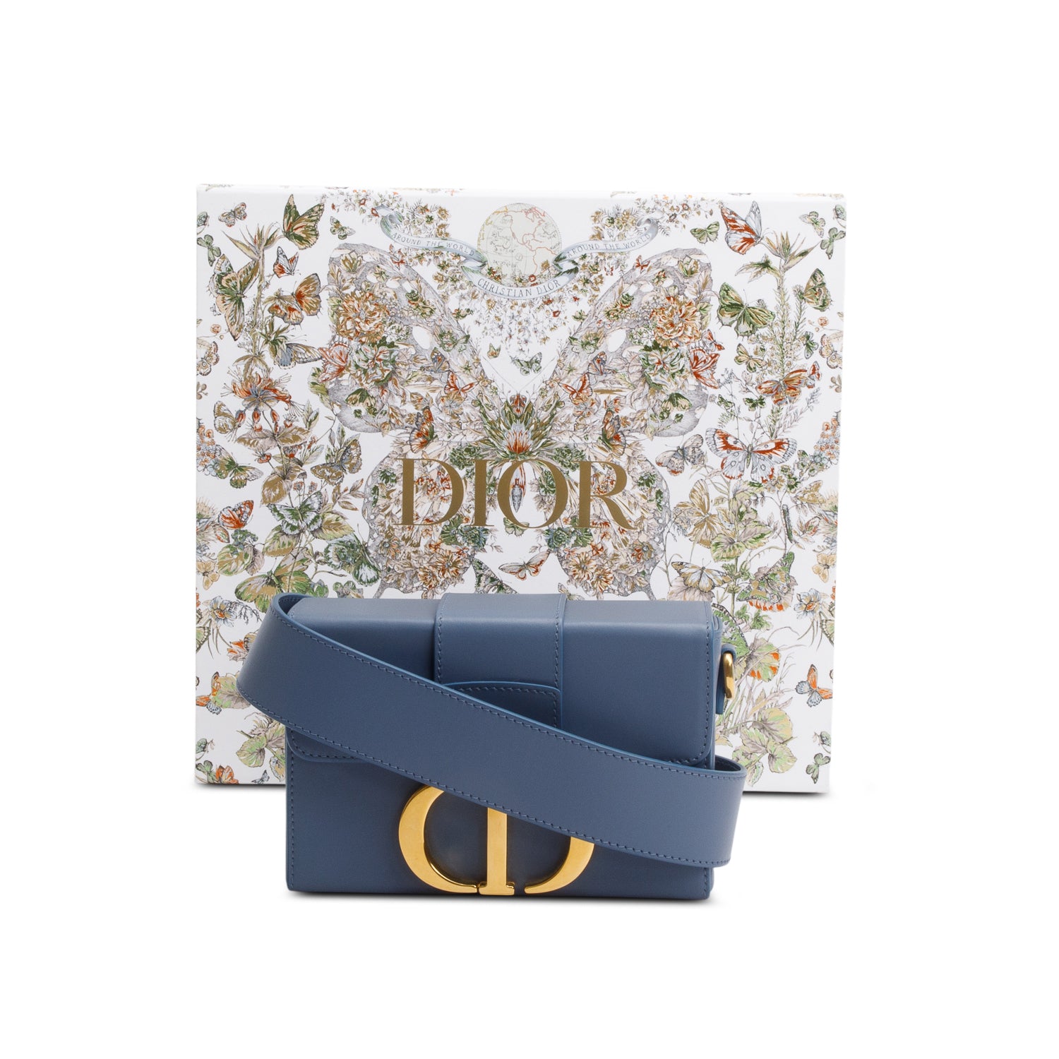 Christian Dior 2020 Blue Leather 30 Montaigne Box Bag w/ Strap, Box & Authenticity Card