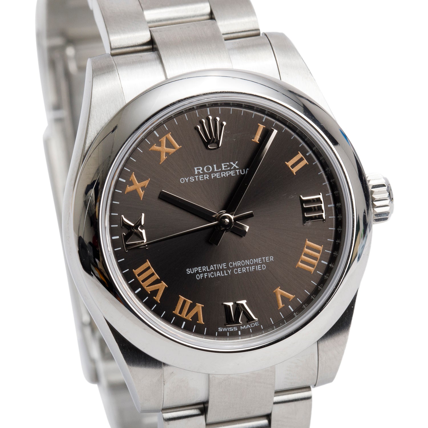 Rolex Stainless Steel Oyster Perpetual 31 MM Automatic Watch Dark Grey Dial 177200 w/ Box & Papers
