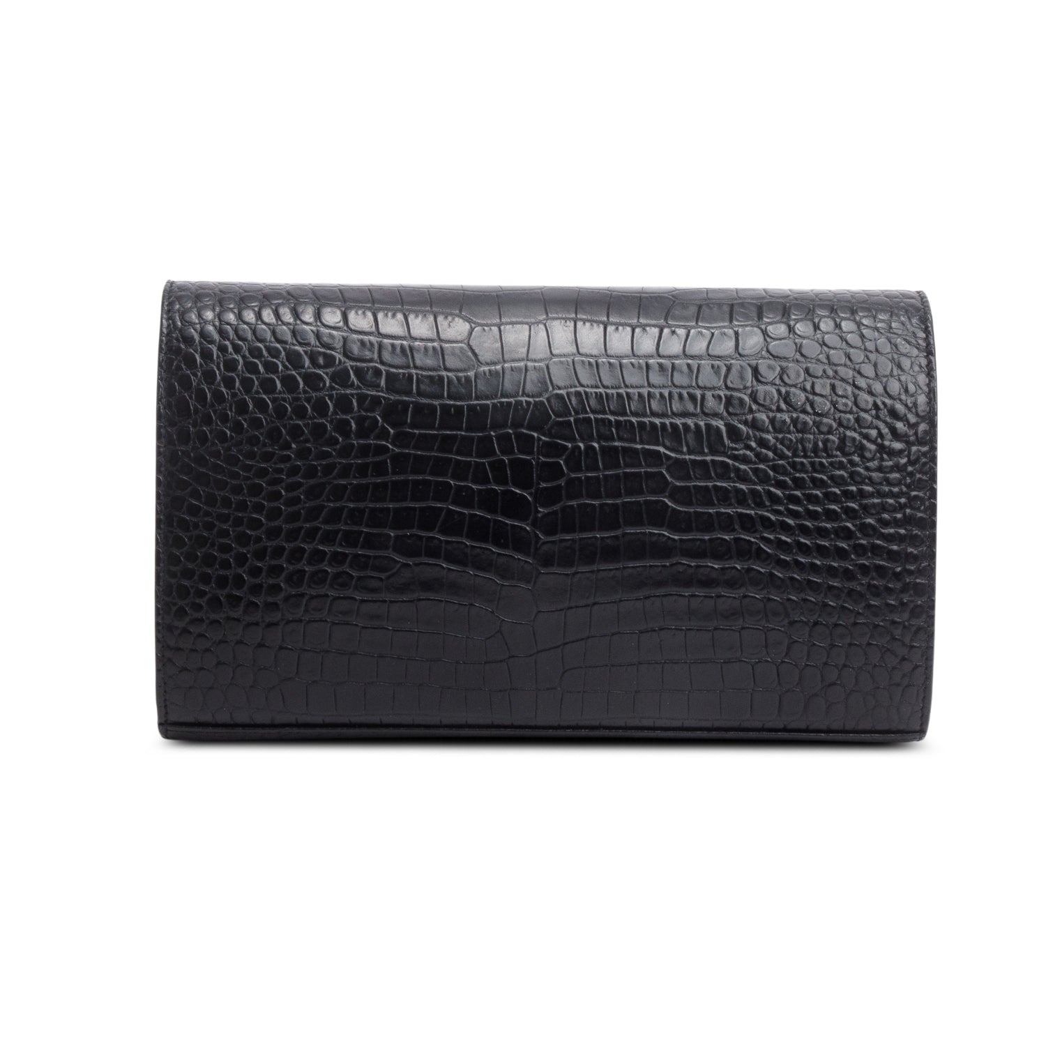 Saint Laurent Black Croc Embossed Classic Cassandre Chain Wallet w/ Box