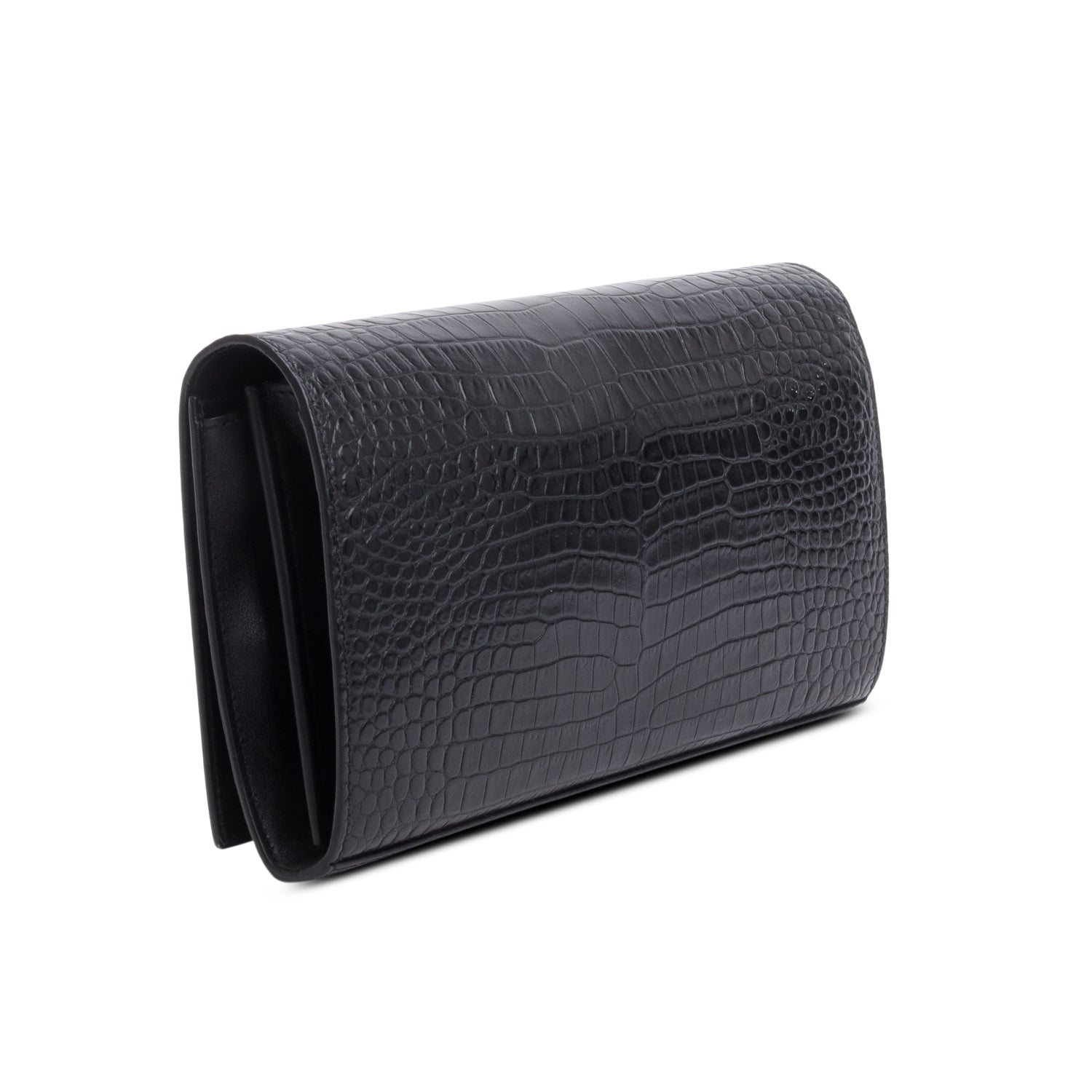 Saint Laurent Black Croc Embossed Classic Cassandre Chain Wallet w/ Box