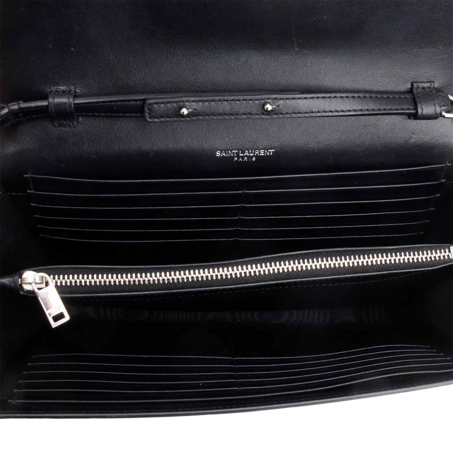 Saint Laurent Black Croc Embossed Classic Cassandre Chain Wallet w/ Box
