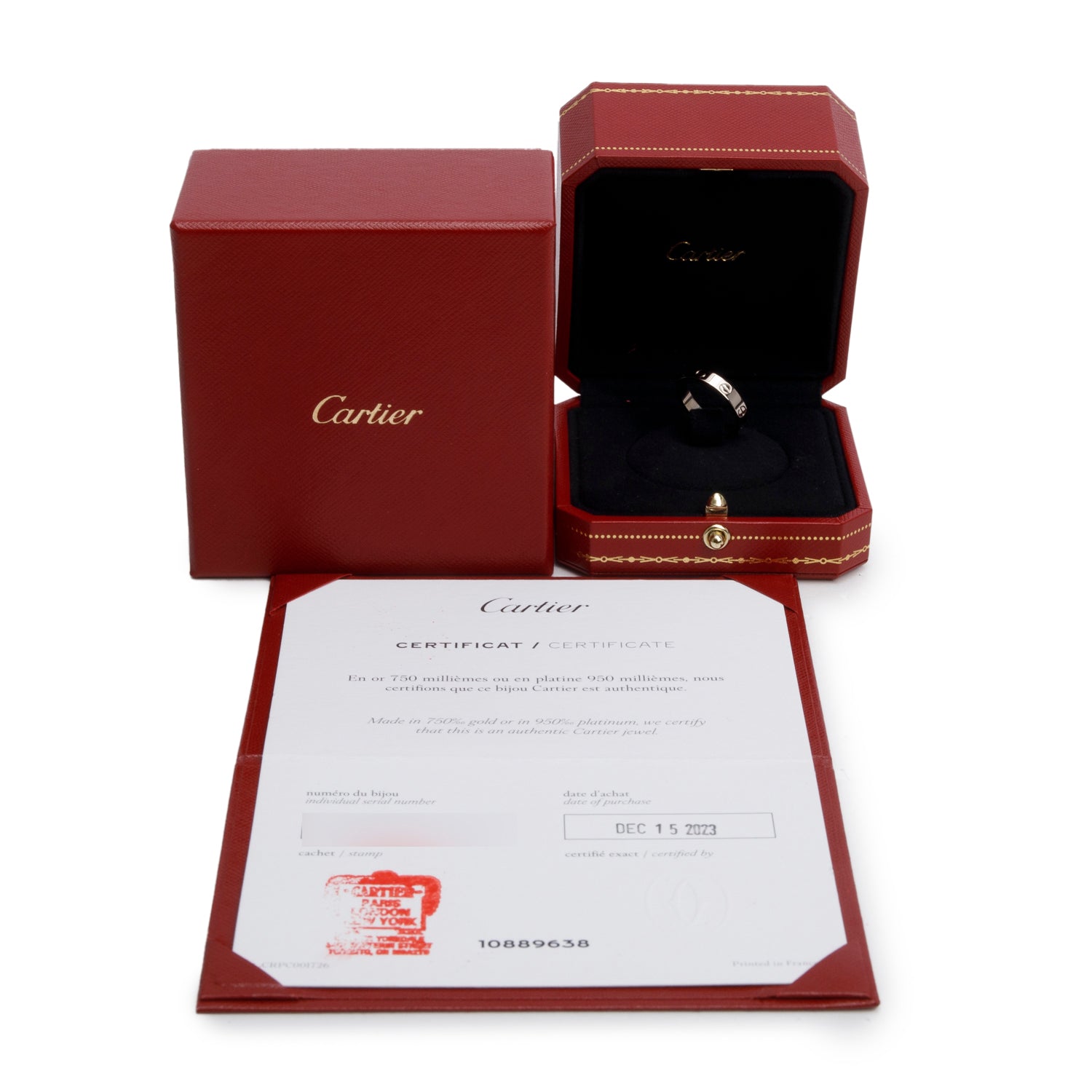 Cartier 2023 18k White Gold 3.6 MM Love Wedding Band Ring, Size 54 6 w/ Box, Receipt & Certificate