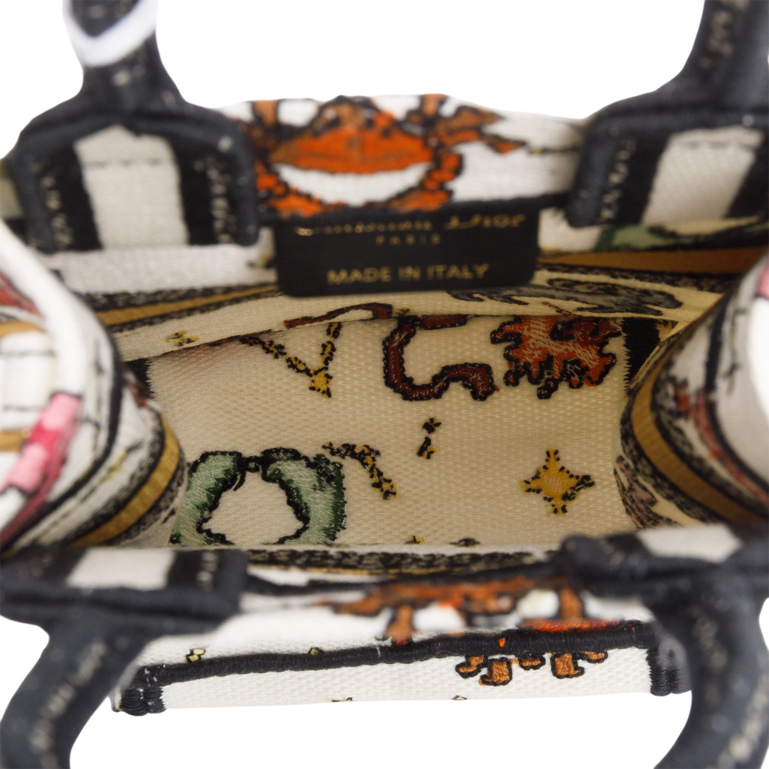 Christian Dior 2022 Cream Canvas Embroidered Pixel Zodiac Mini Book Tote Phone Bag w/ Strap & Box