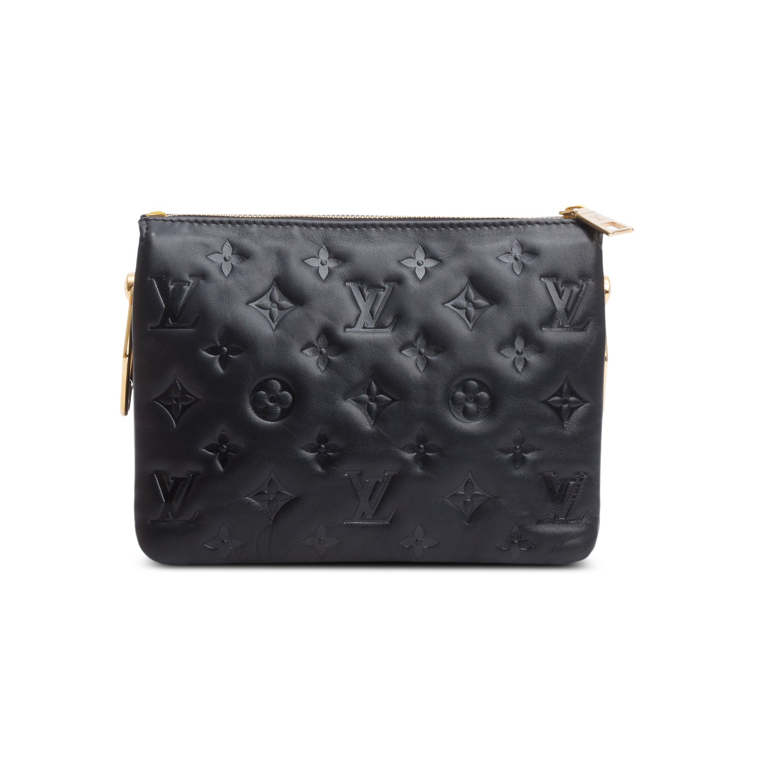 Louis Vuitton Black Lambskin Embossed Monogram Coussin BB w/ Box & Straps