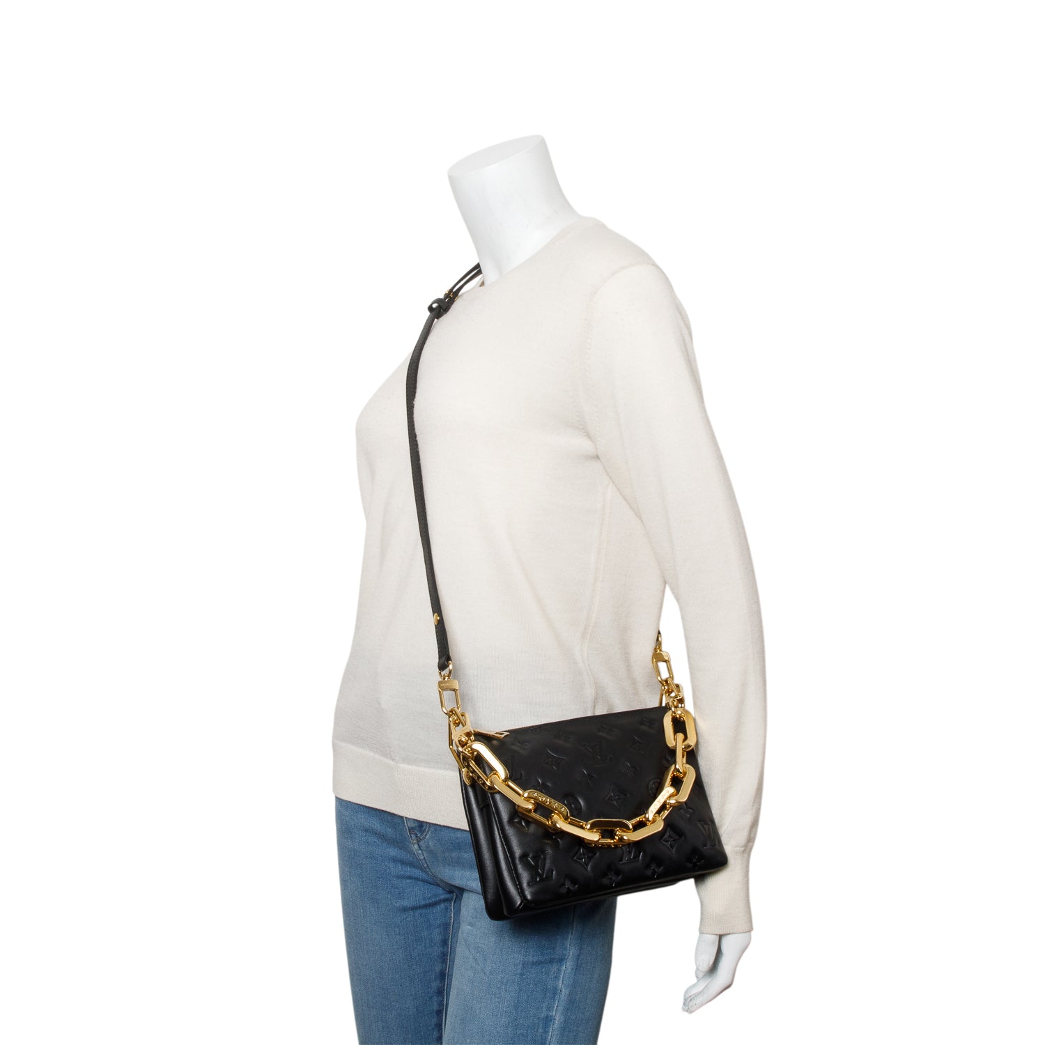 Louis Vuitton Black Lambskin Embossed Monogram Coussin BB w/ Box & Straps