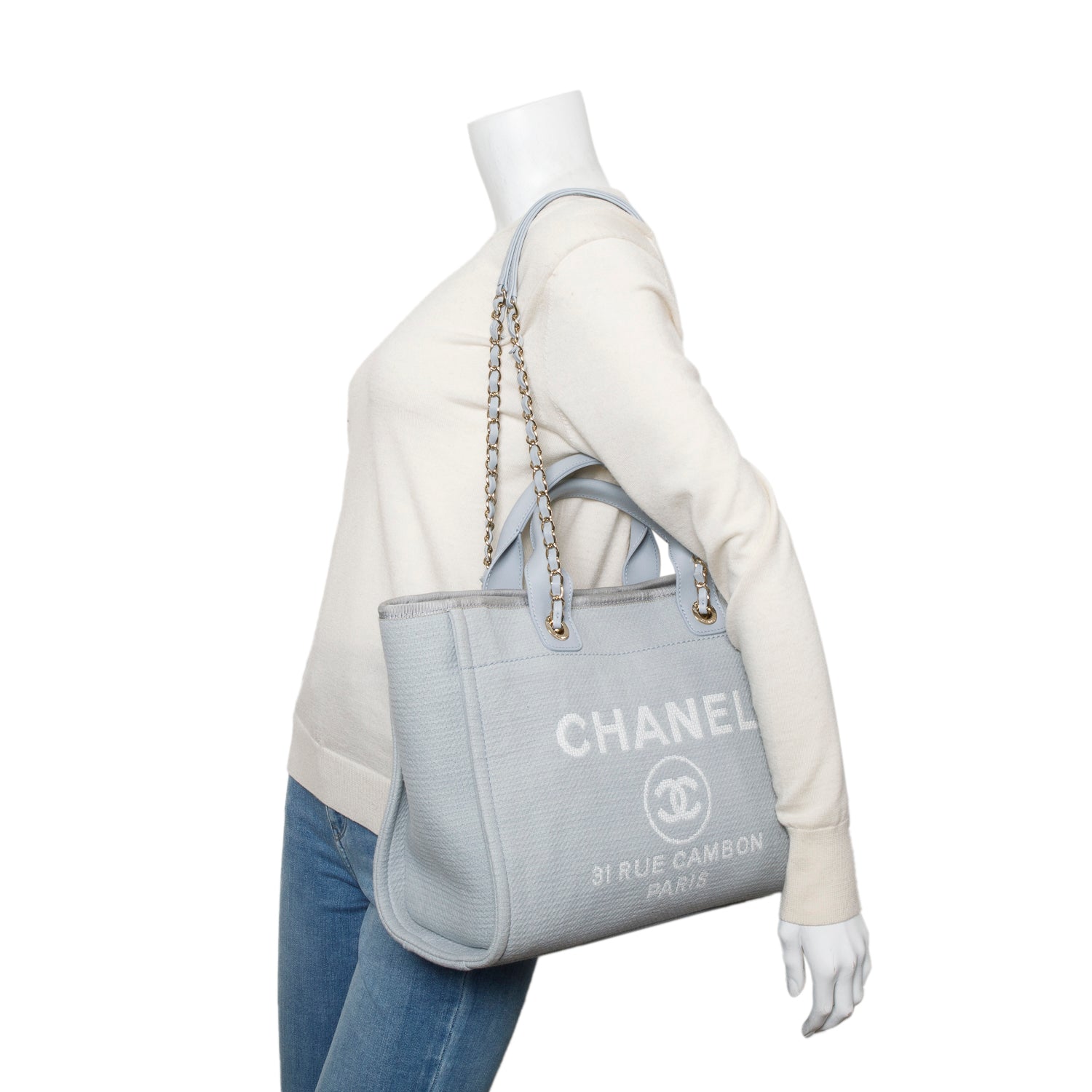 Chanel Blue Mixed Fibers Small Deauville Tote w/ Pouch & Box