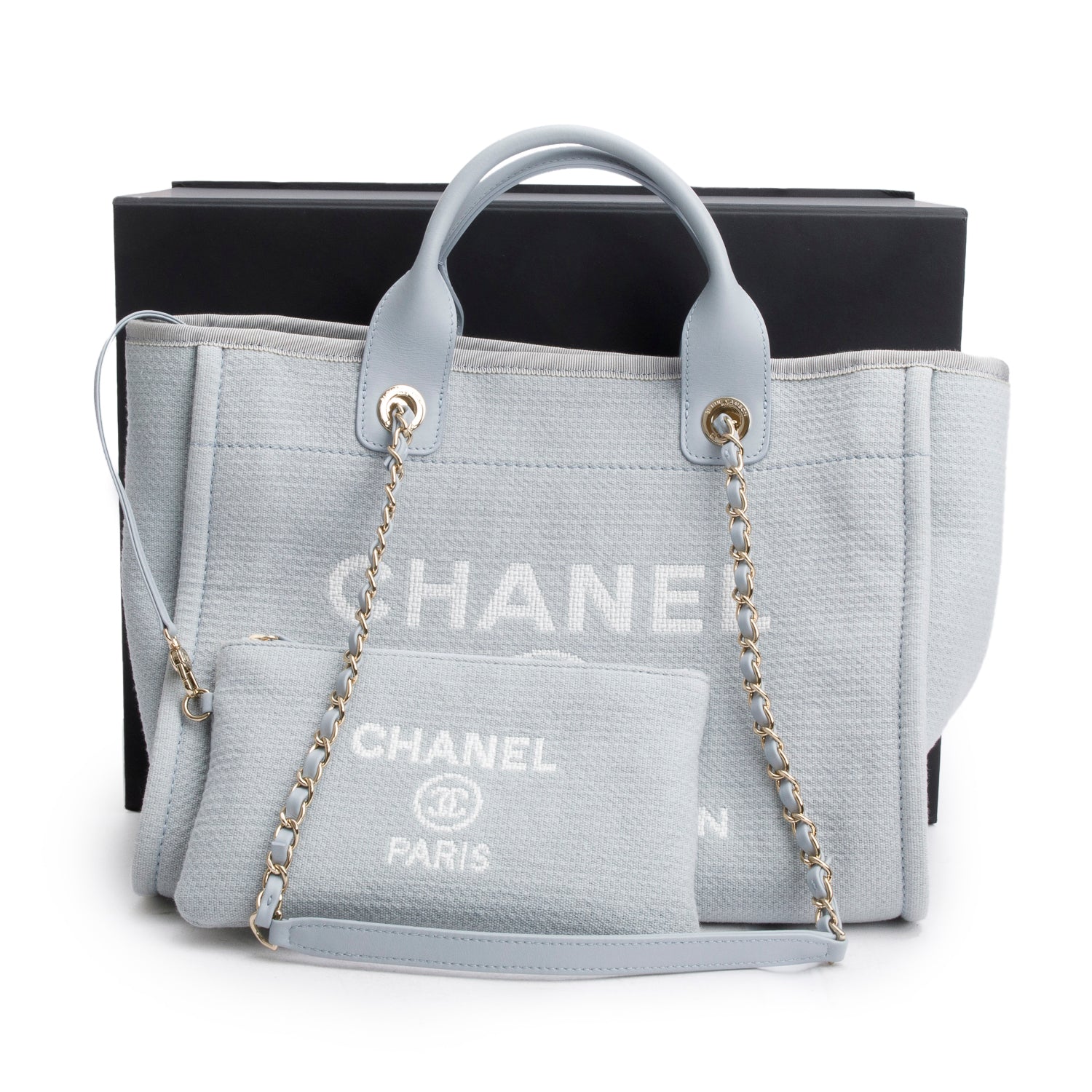 Chanel Blue Mixed Fibers Small Deauville Tote w/ Pouch & Box