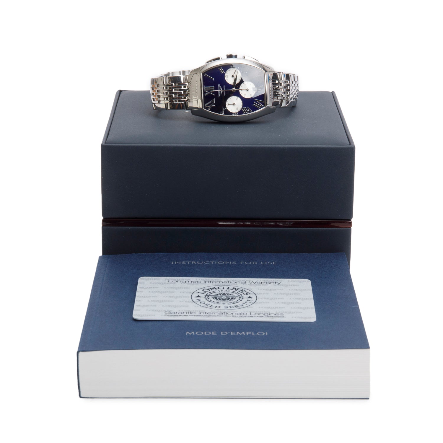 Longines Stainless Steel Evidenza Chronograph Automatic Watch Blue Dial w/ Box & Papers