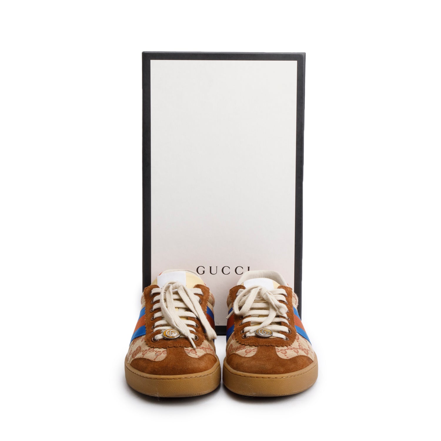Gucci Brown Suede GG Canvas Web G74 Sneakers, Men's Size 9.5 w/ Box