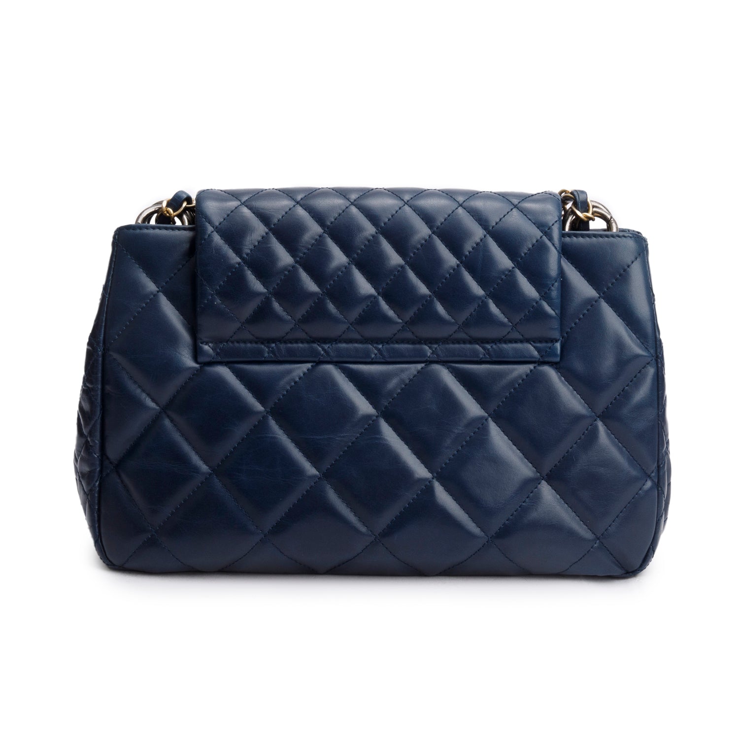Chanel Navy Aged Calfskin Quilted Daily Walk Accordion Flap Shoulder Bag w/ Authenticity Card
