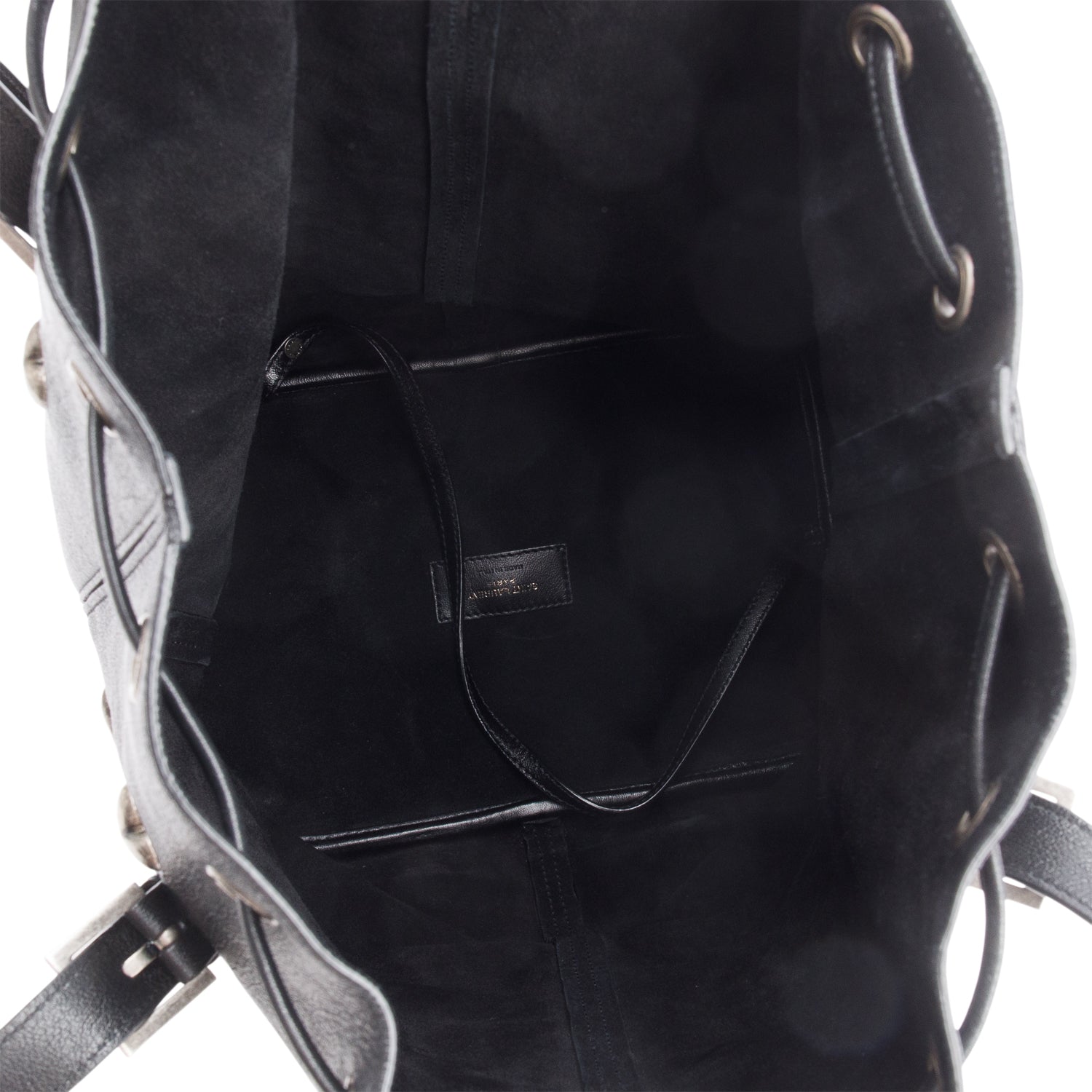 Saint Laurent 2022 Black Lambskin Heart Studded Riva Medium Bucket Bag w/ Pochette