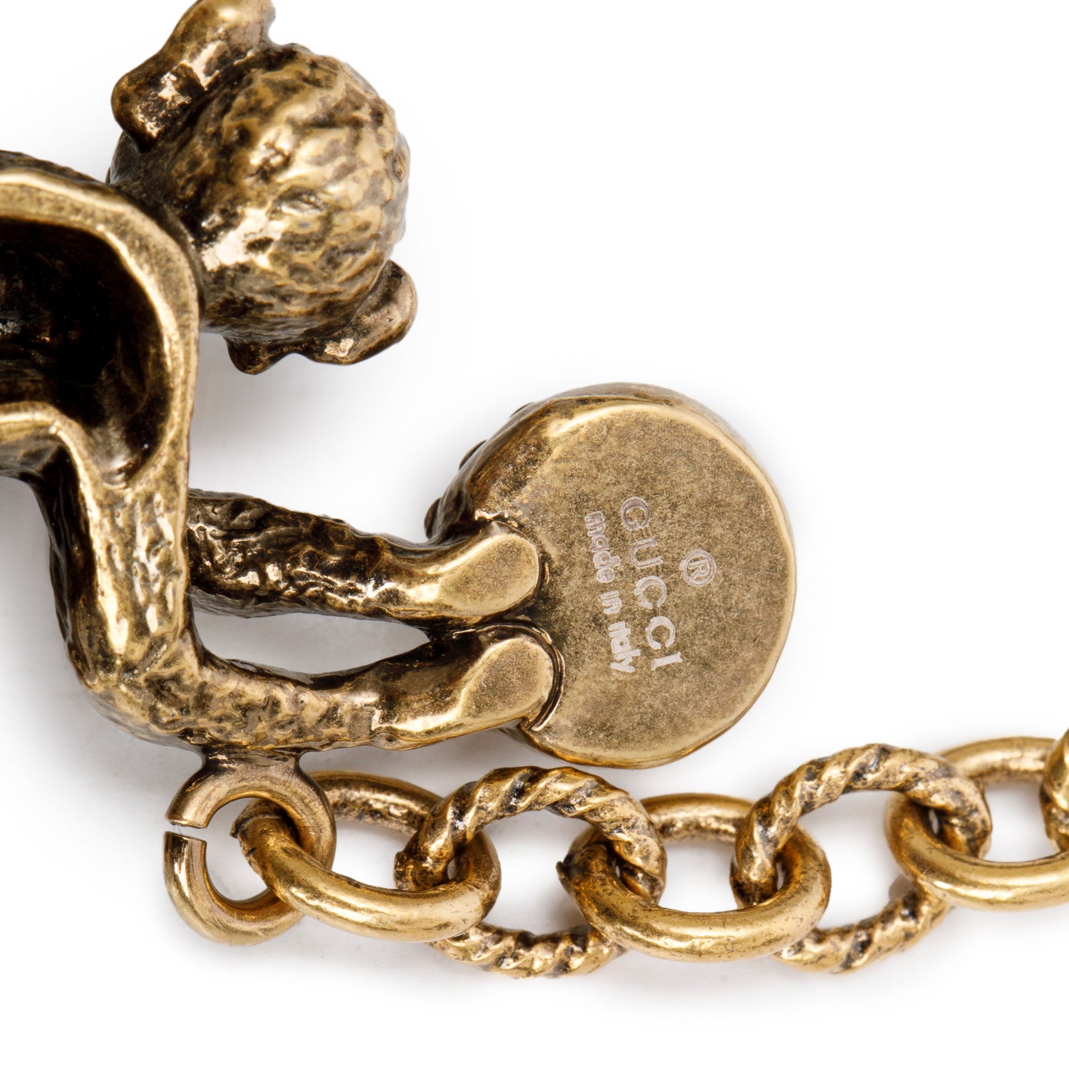 Gucci Gold-Plated Faux Pearl & Rhinestone Monkey & Pineapple Fruit Bracelet w/ Box