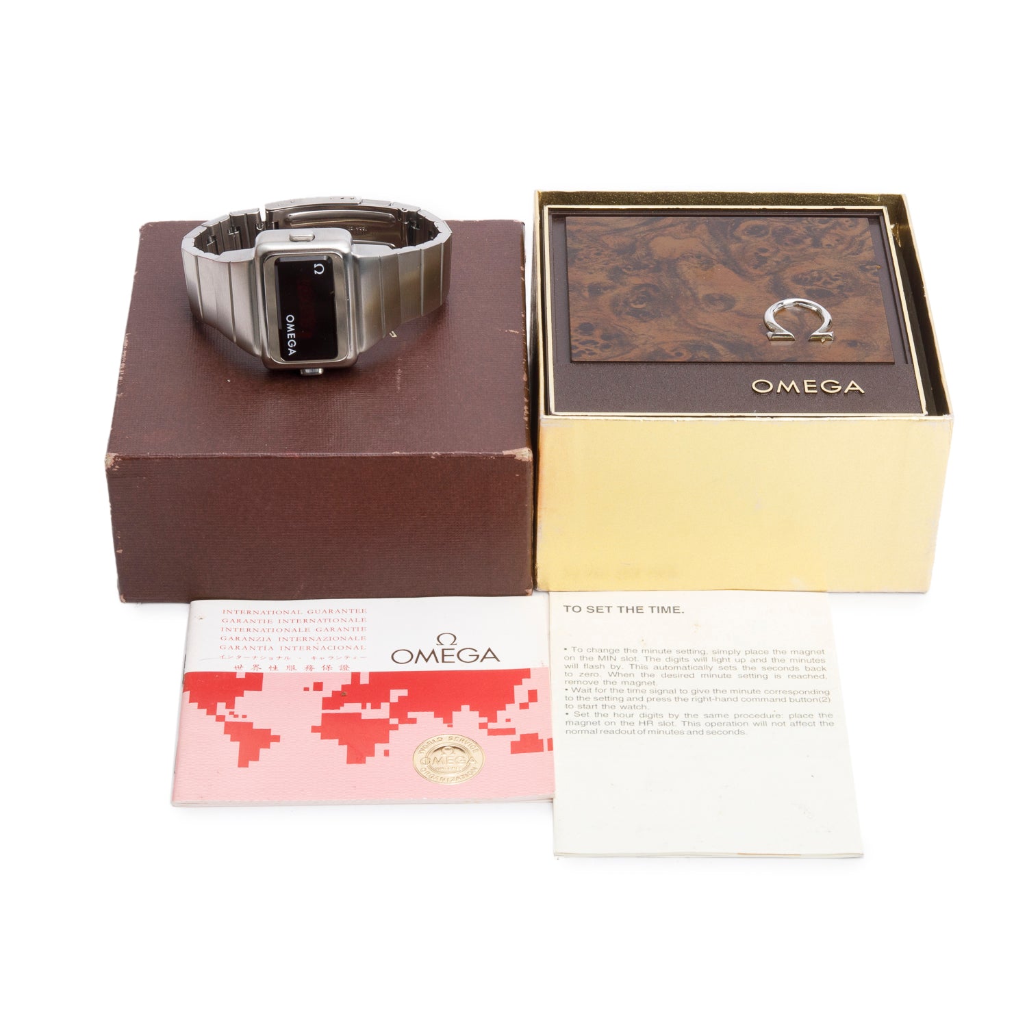 Omega Vintage Stainless Steel Time Computer Digital Watch w/ Box