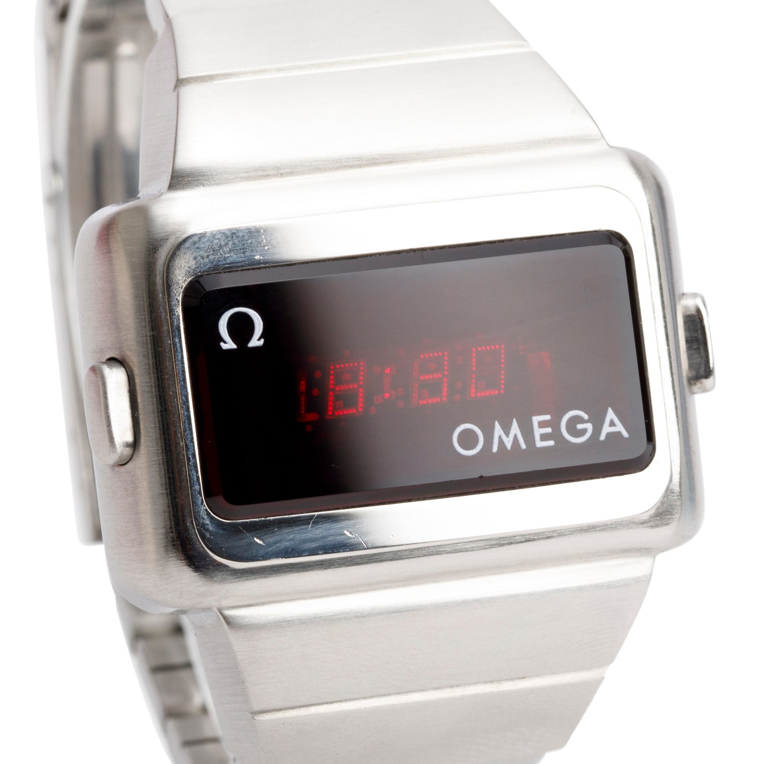 Omega Vintage Stainless Steel Time Computer Digital Watch w/ Box