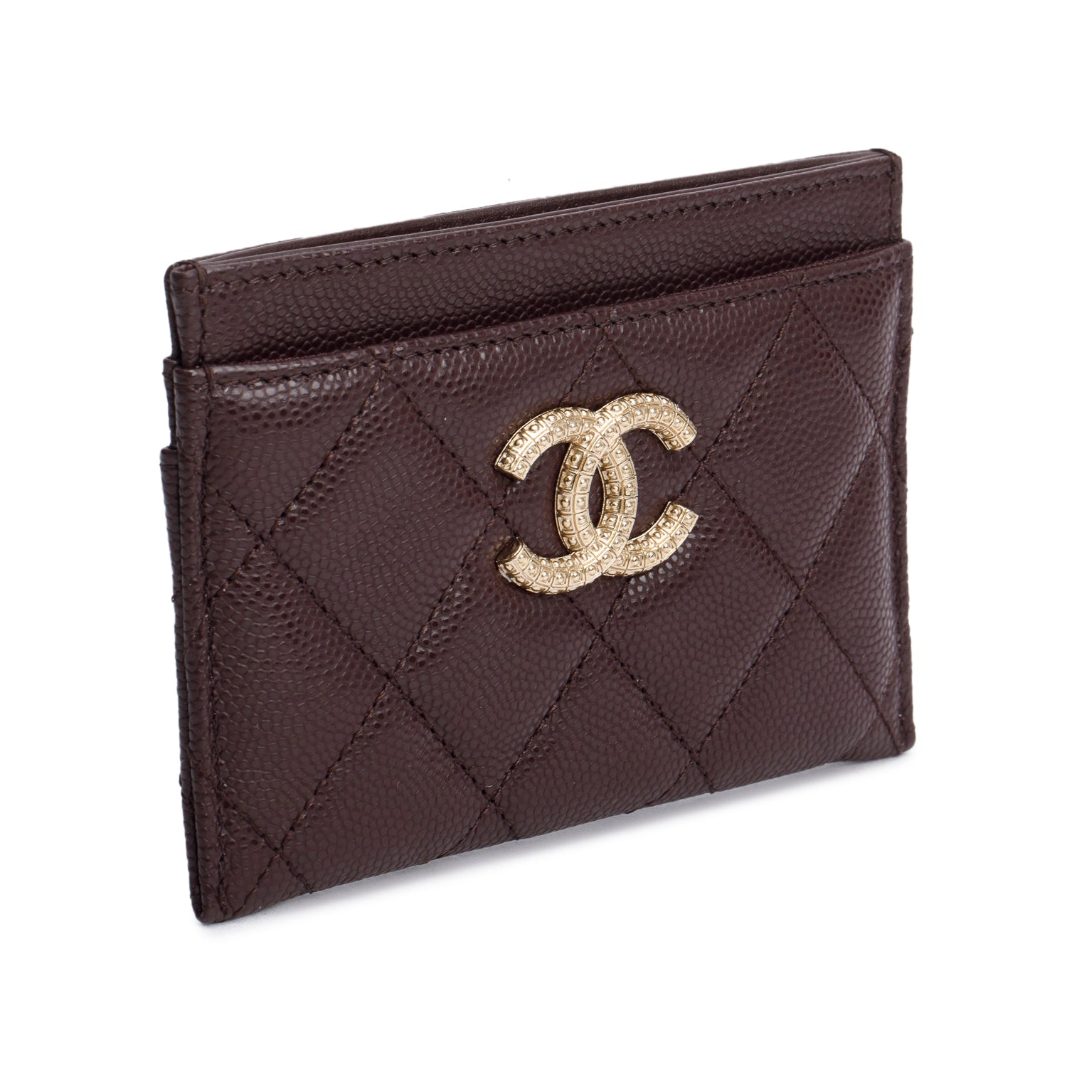 Chanel Burgundy Quilted Caviar Leather Card Holder w/ Box