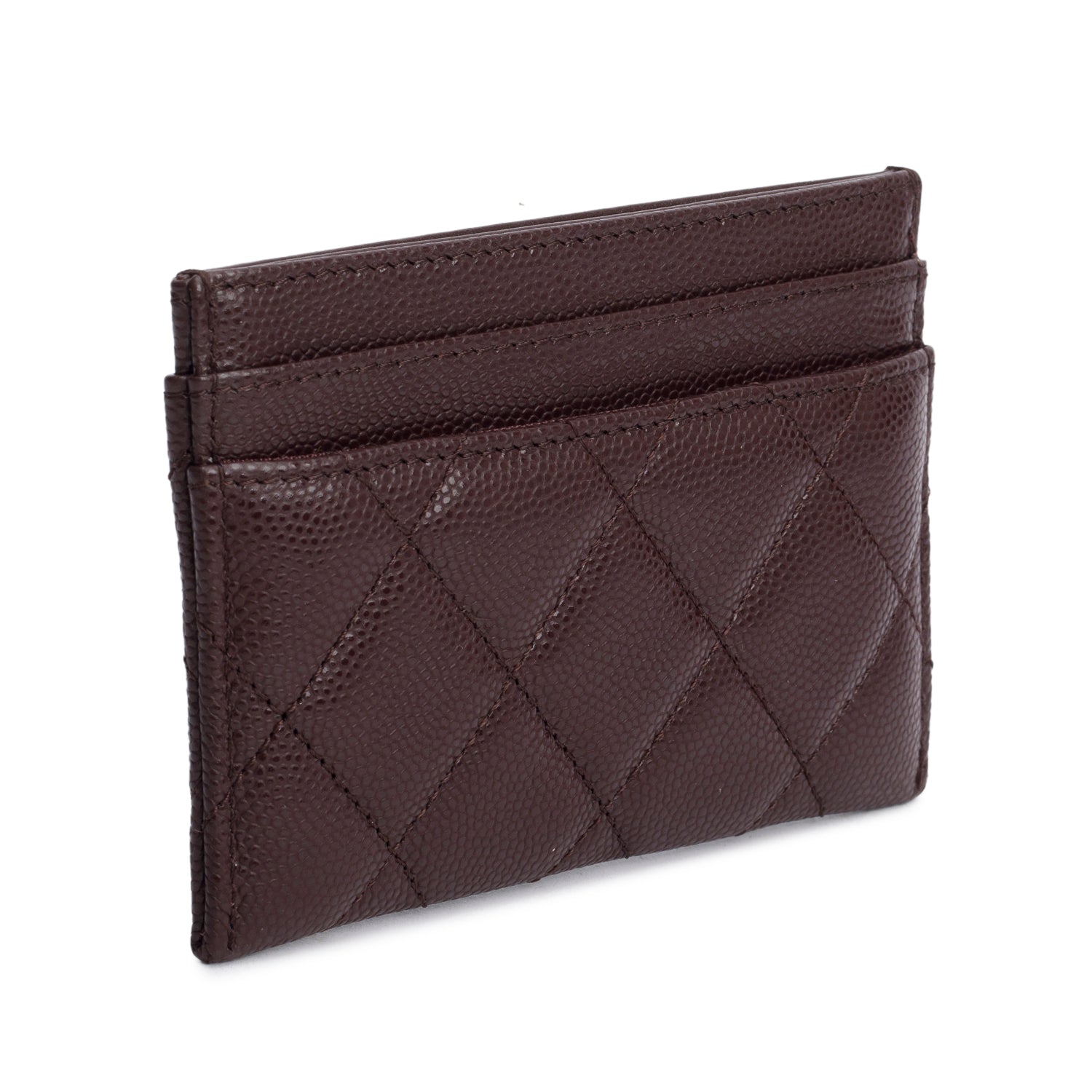 Chanel Burgundy Quilted Caviar Leather Card Holder w/ Box