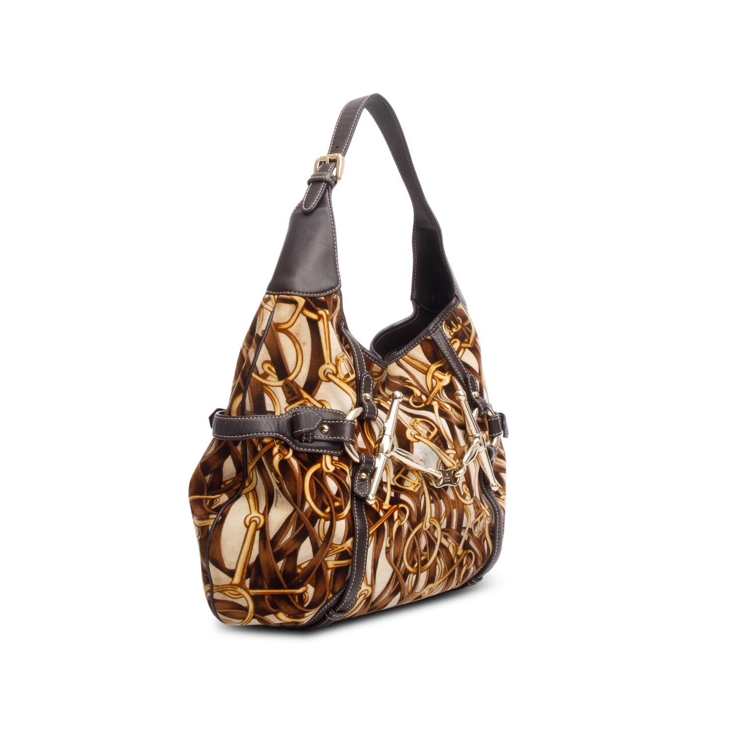 Gucci Brown Velvet Horse Bit 85th Anniversary Edition Large Hobo Bag