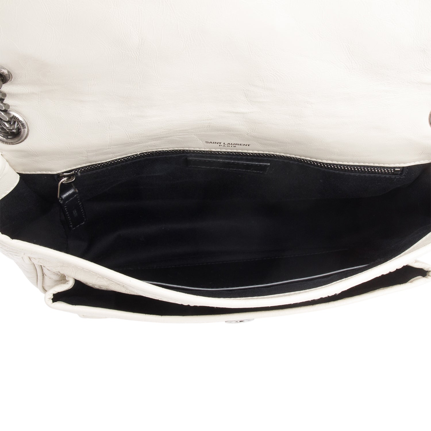 Saint Laurent Ivory Vintage Leather Monogram Medium Niki Chain Satchel
