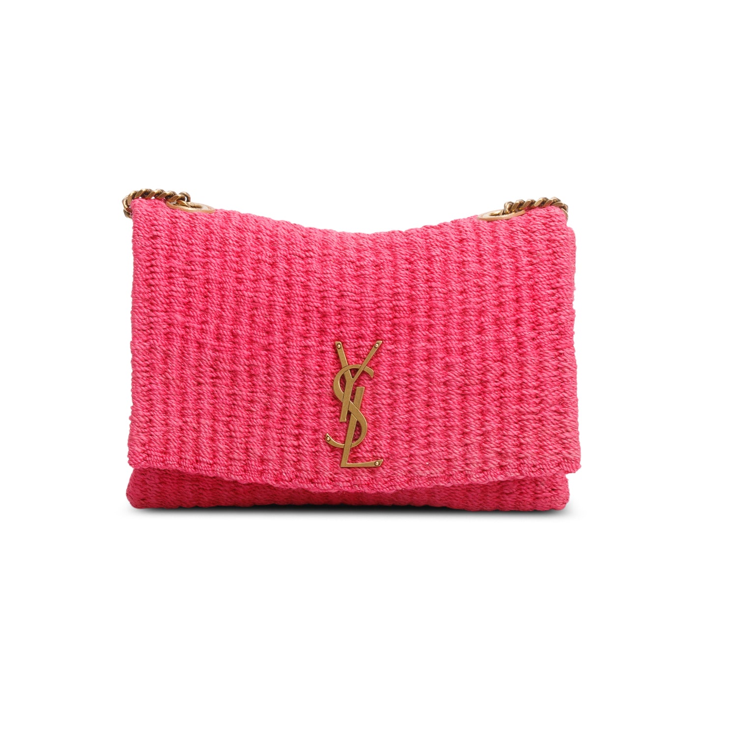 Saint Laurent 2023 Pink Raffia Medium Kate Chain Bag