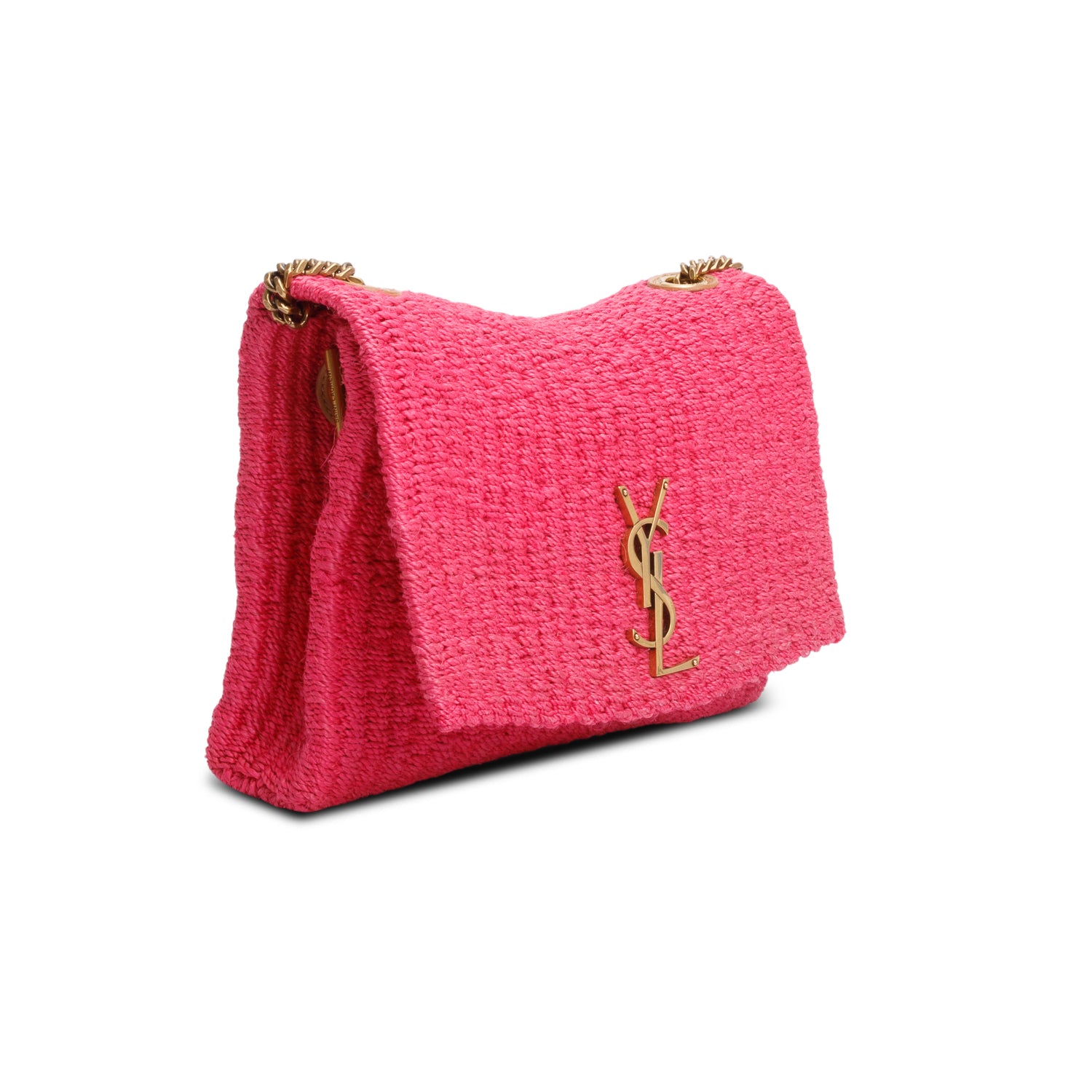 Saint Laurent 2023 Pink Raffia Medium Kate Chain Bag