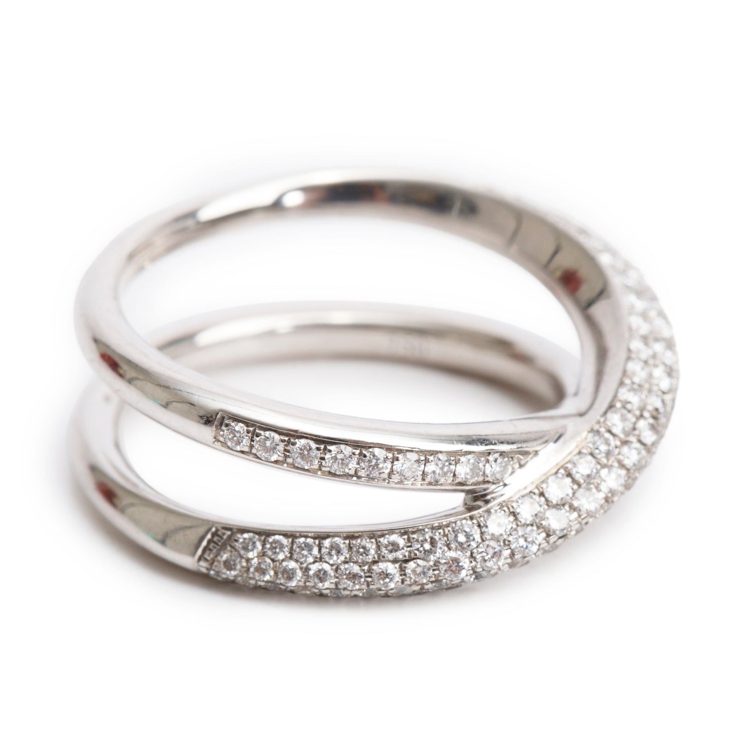 18k White Gold Pave Diamond 'X' Top Ring, Size 5.5