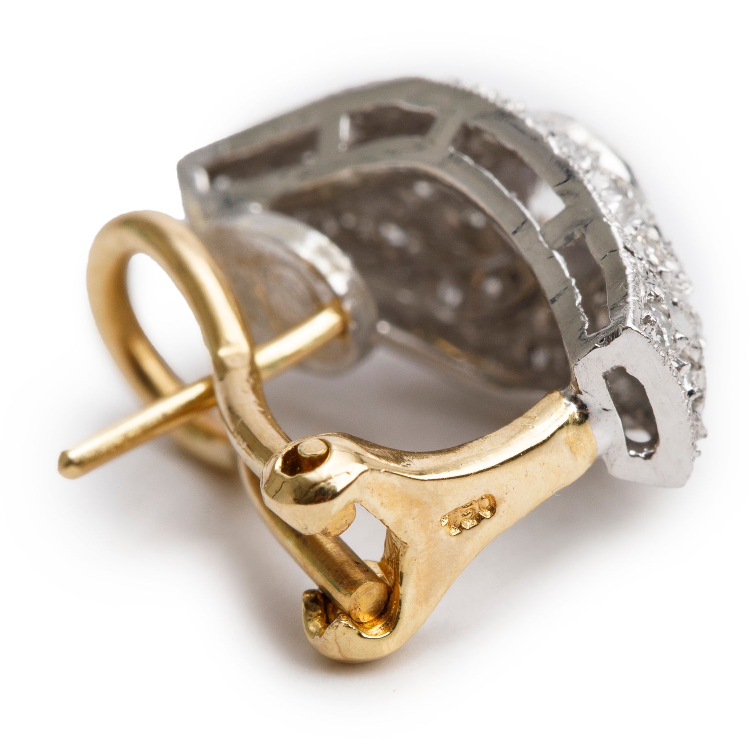 18k White and Yellow Gold Pave Diamond Huggie Earrings