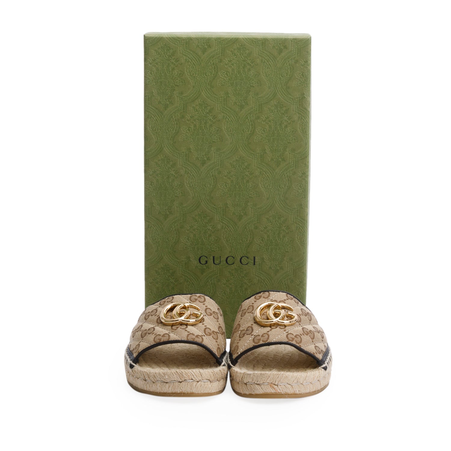 Gucci GG Matelasse Canvas Espadrille Sandals, Size 37.5 w/ Box