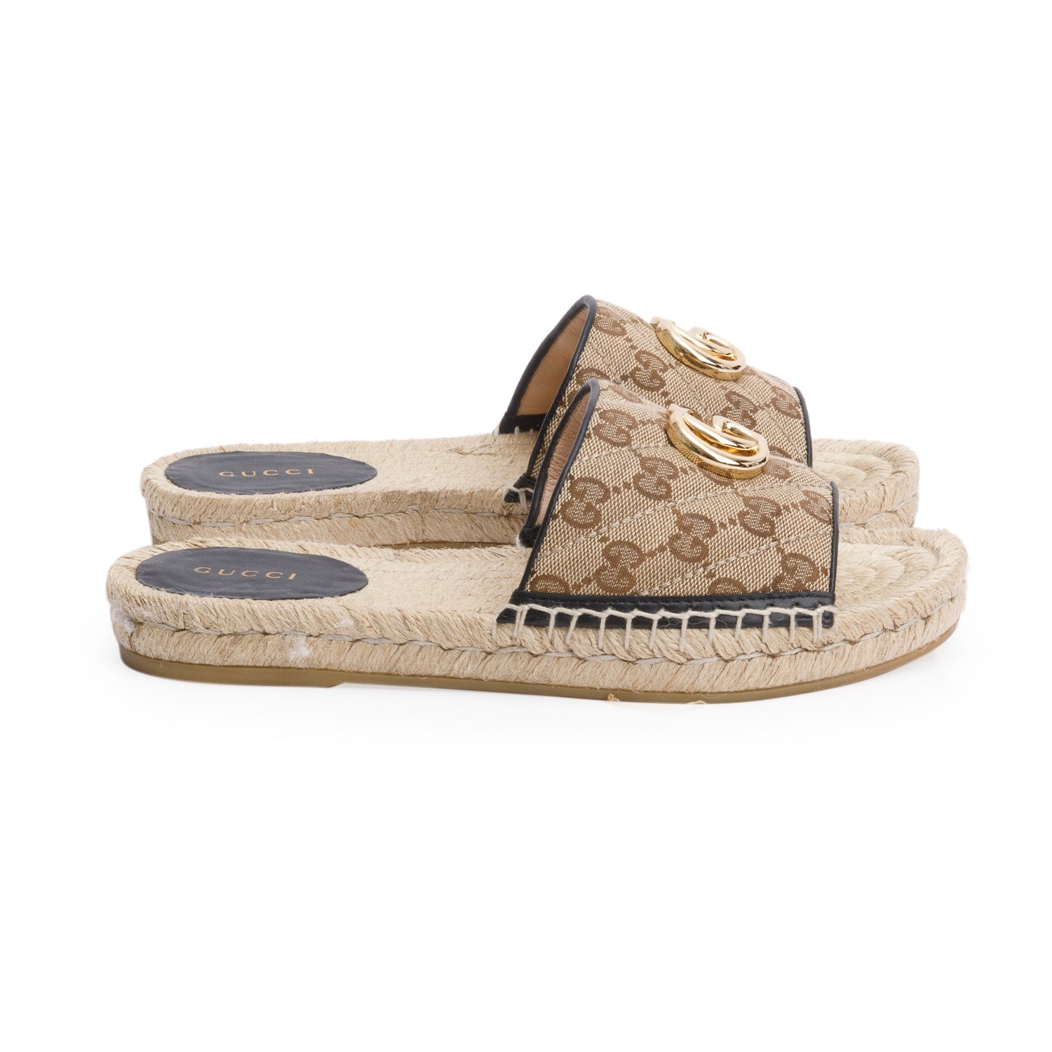 Gucci GG Matelasse Canvas Espadrille Sandals, Size 37.5 w/ Box