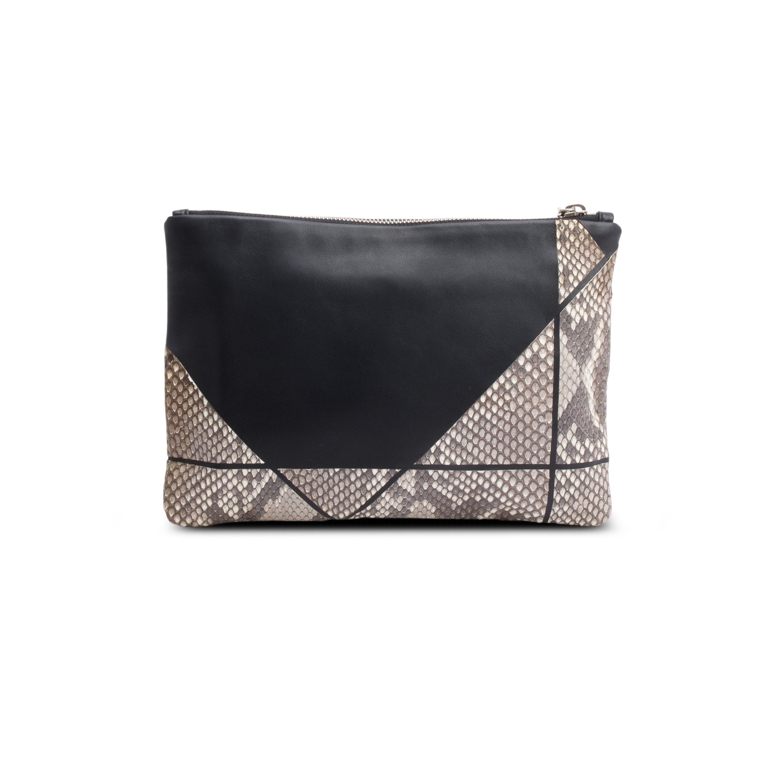 Christian Dior Grey Python Black Leather Trim Zip Pouch