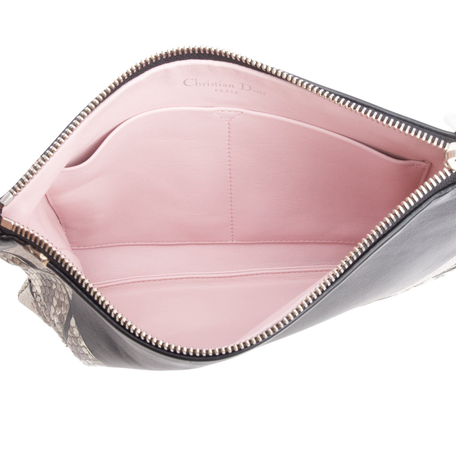 Christian Dior Grey Python Black Leather Trim Zip Pouch