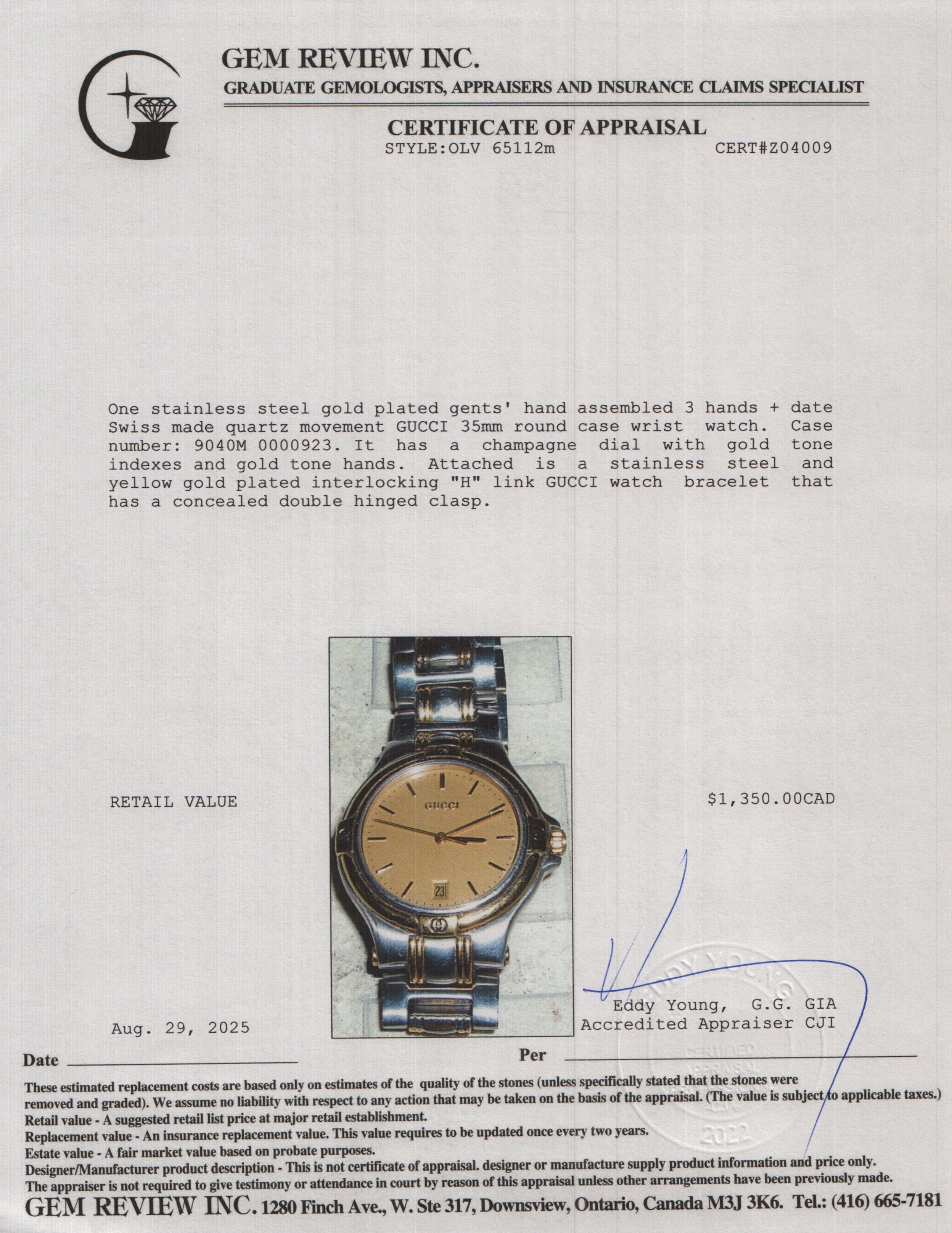 Gucci Stainless Steel & Yellow Gold-Plated 9040M Series 35 MM Quartz Watch Gold Dial