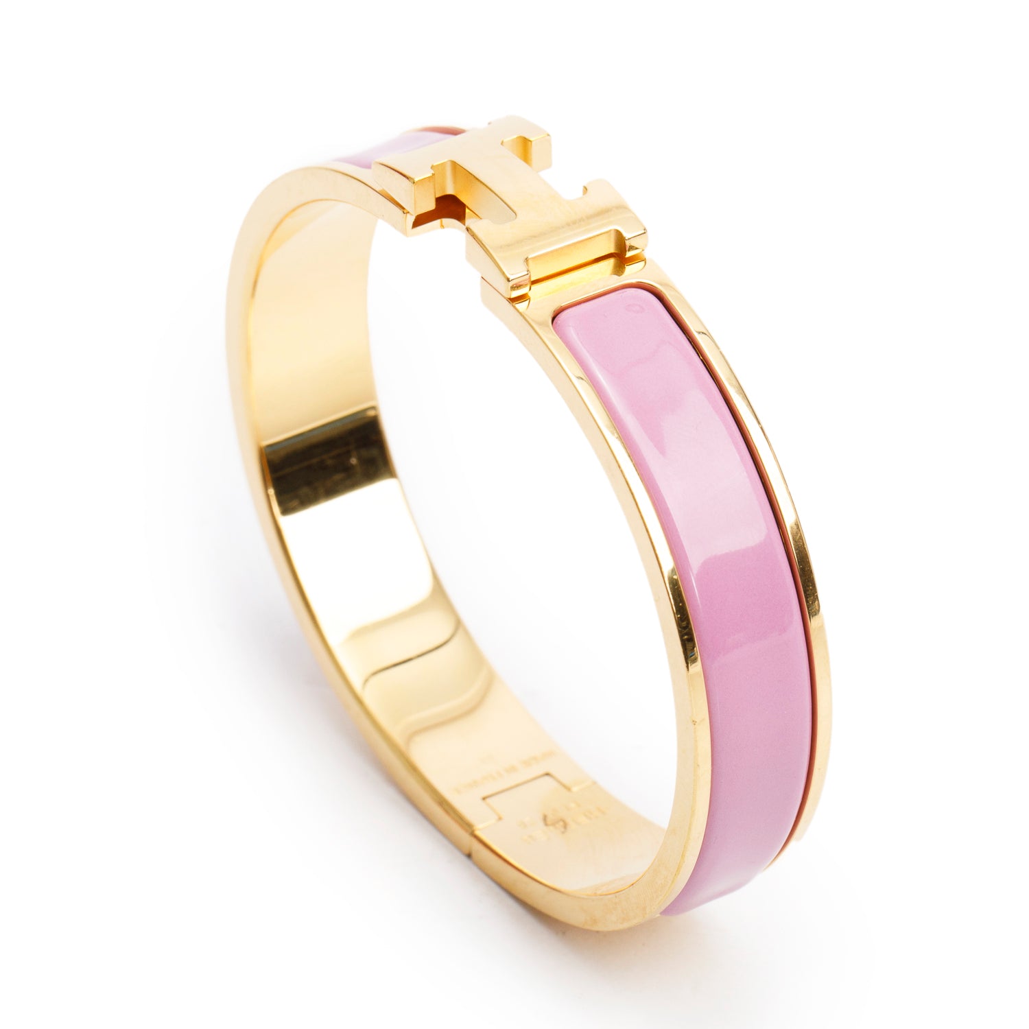 Hermes Gold Plated Pink Enamel 12 MM Clic H Bracelet