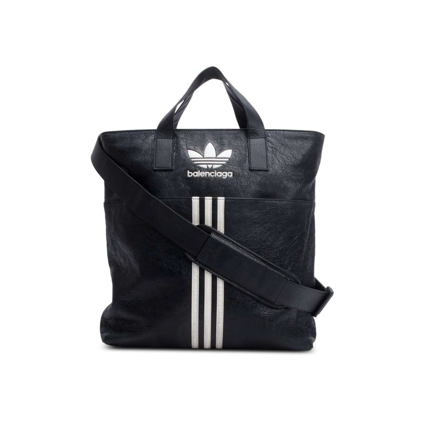 Balenciaga x Adidas Black Leather North-South Tote Bag w/ Strap