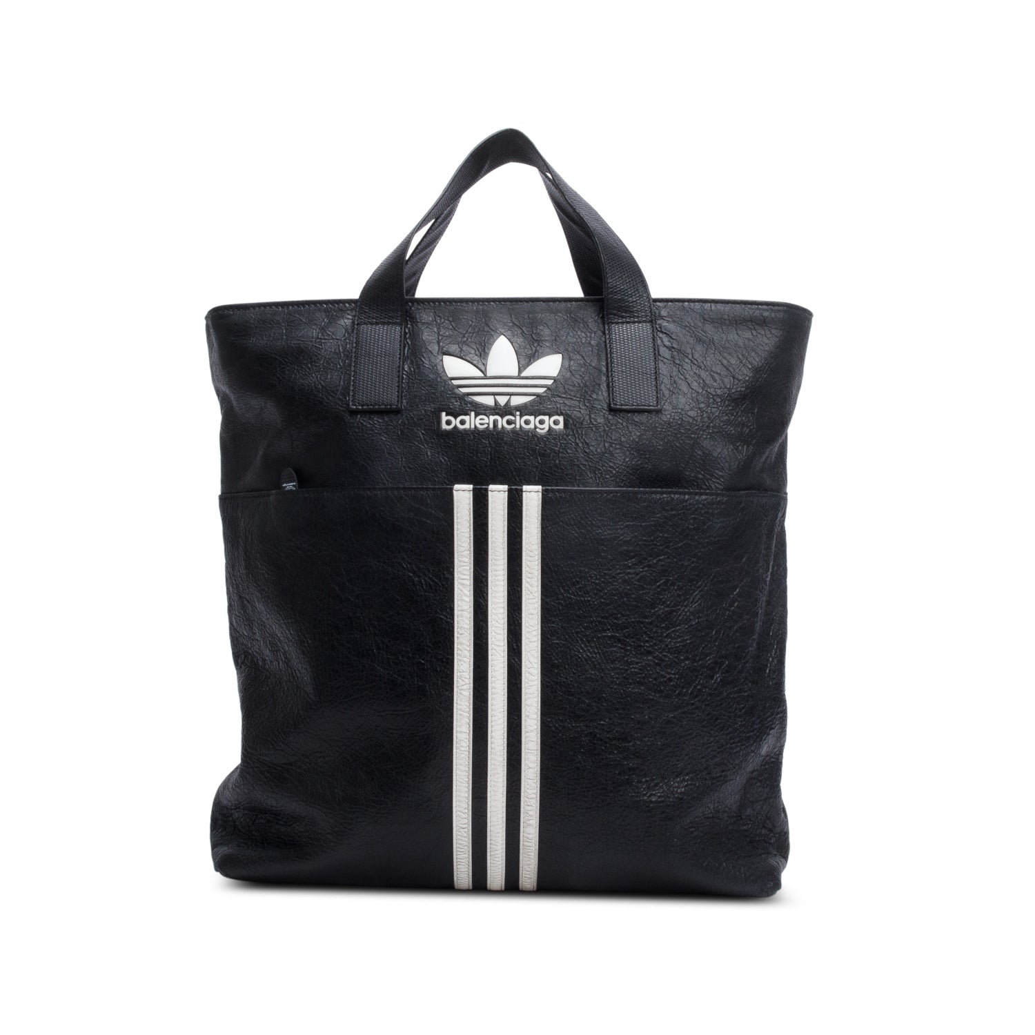 Balenciaga x Adidas Black Leather North-South Tote Bag w/ Strap