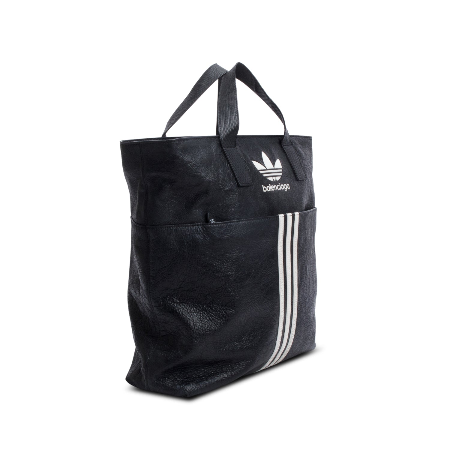 Balenciaga x Adidas Black Leather North-South Tote Bag w/ Strap