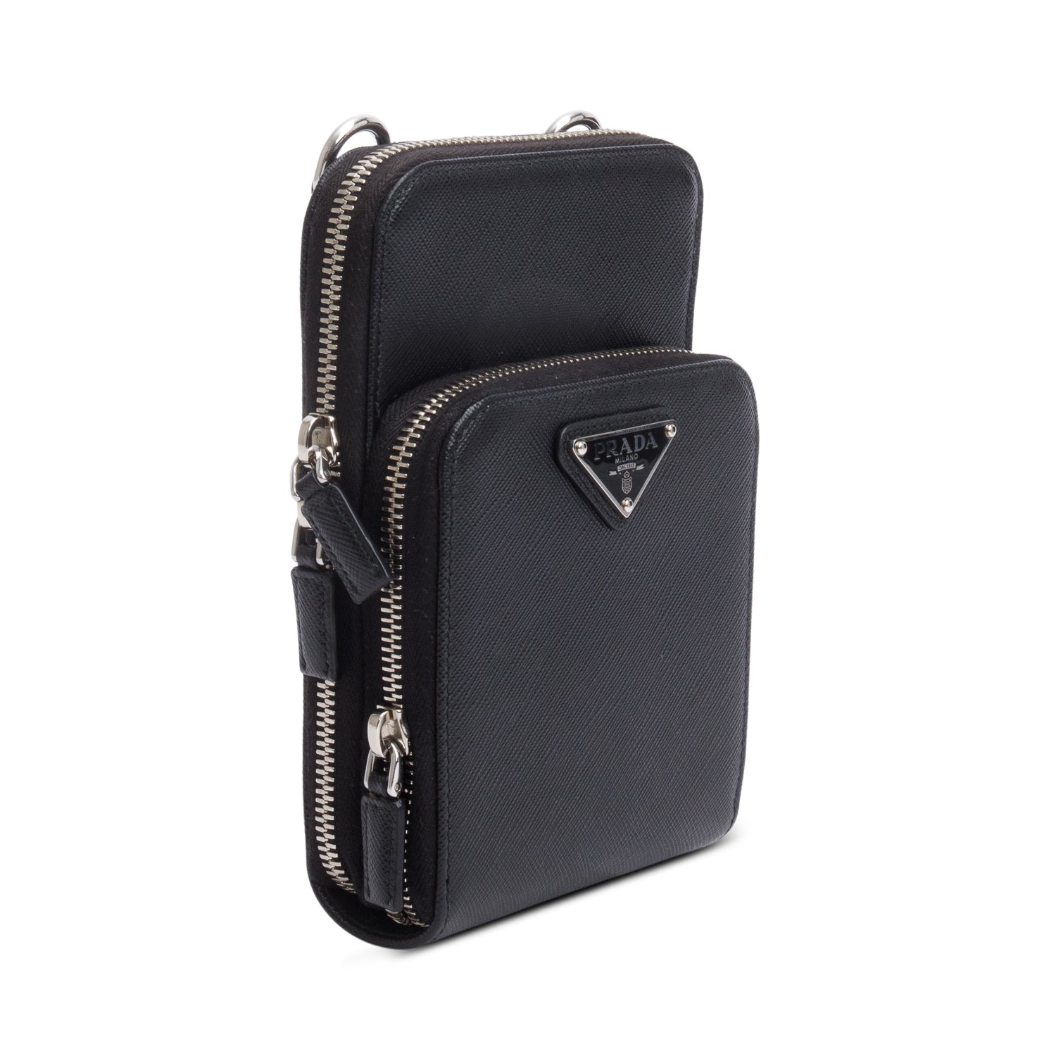 Prada Black Saffiano Leather Smartphone Case Crossbody Bag w/ Box & Strap